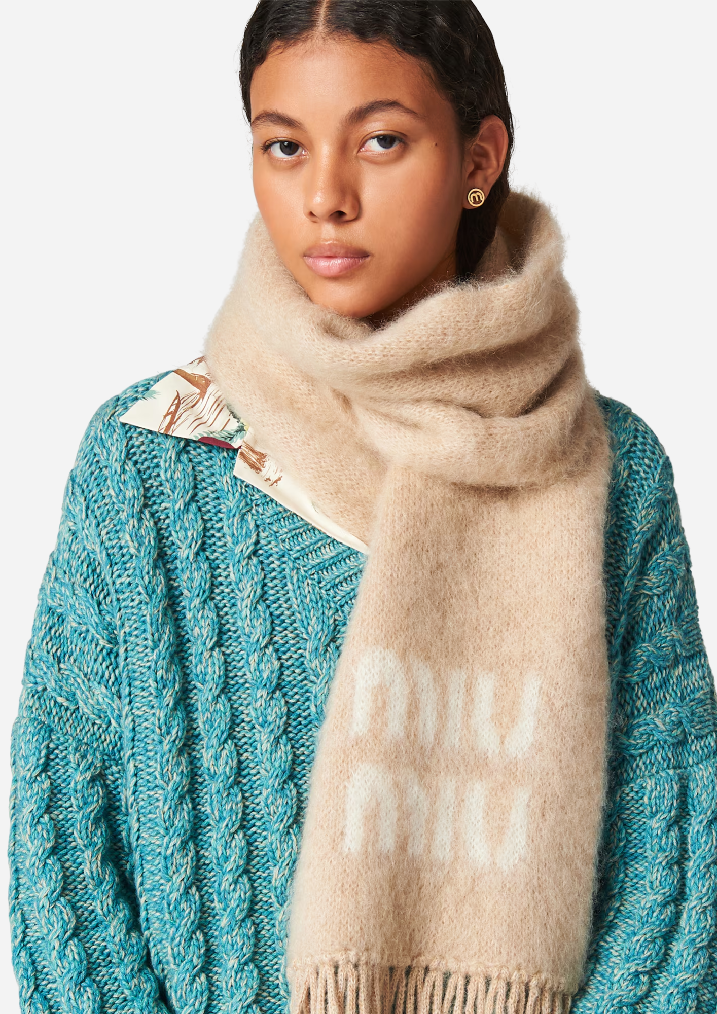 MIU MIU SCIARPA IN LANA E MOHAIR NATURALE