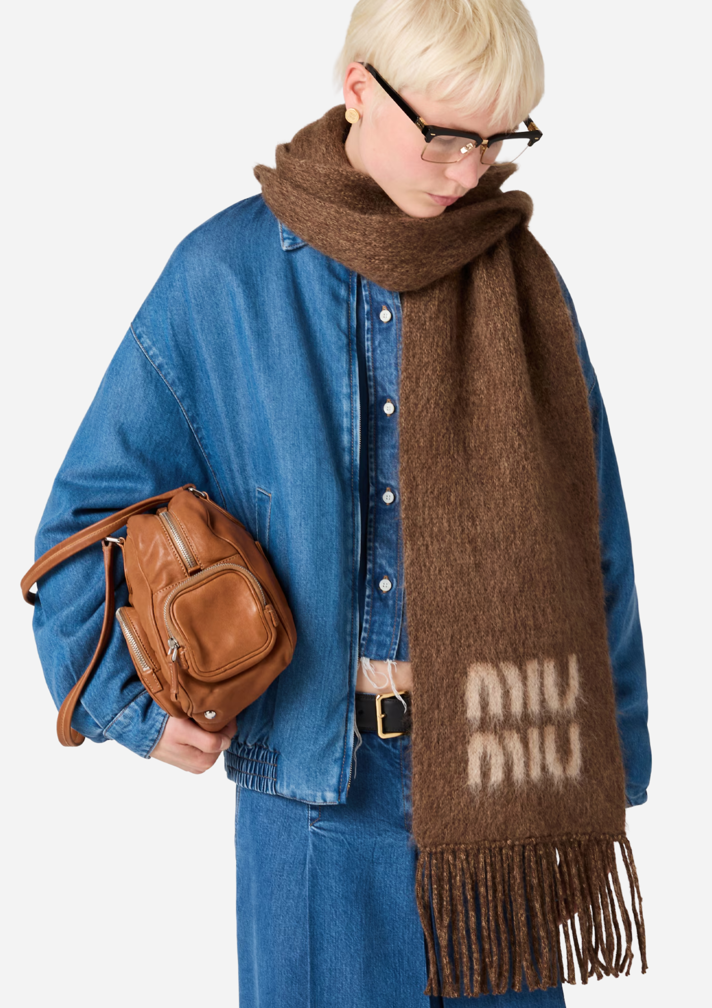 MIU MIU SCIARPA IN LANA E MOHAIR TABACCO