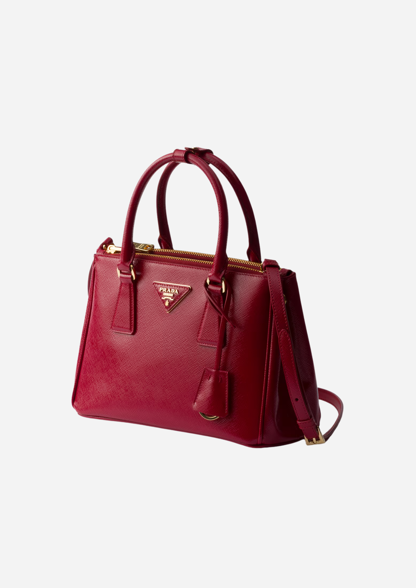 PRADA GALLERIA SMALL BAG IN SAFFIANO VERNICE CHERRY