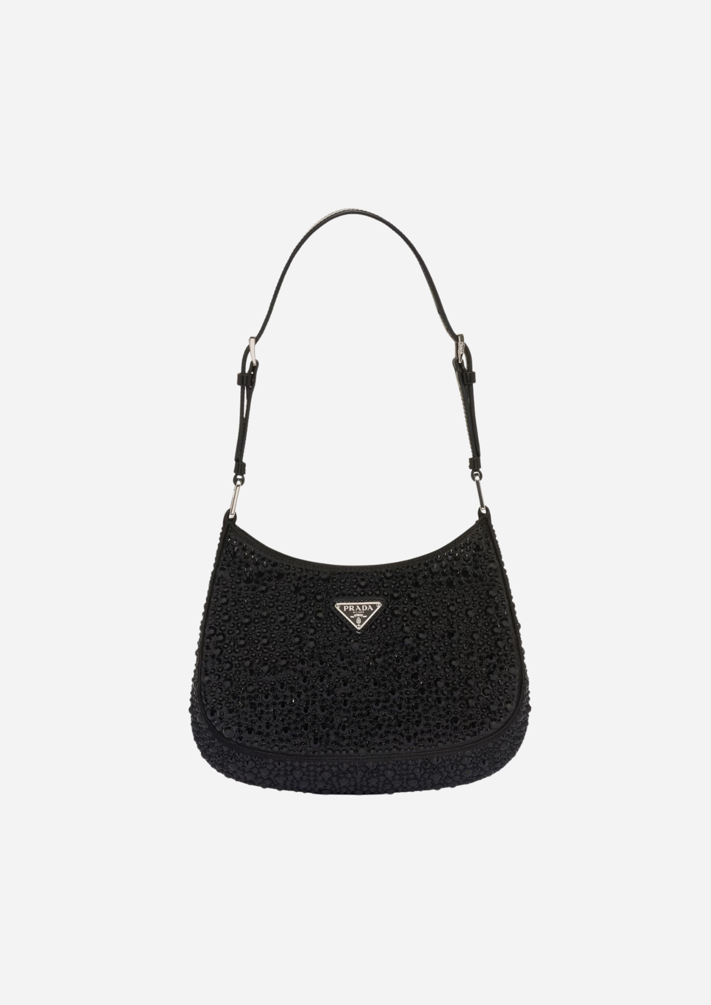 PRADA CLEO BAG IN SATIN WITH BLACK CRYSTALS