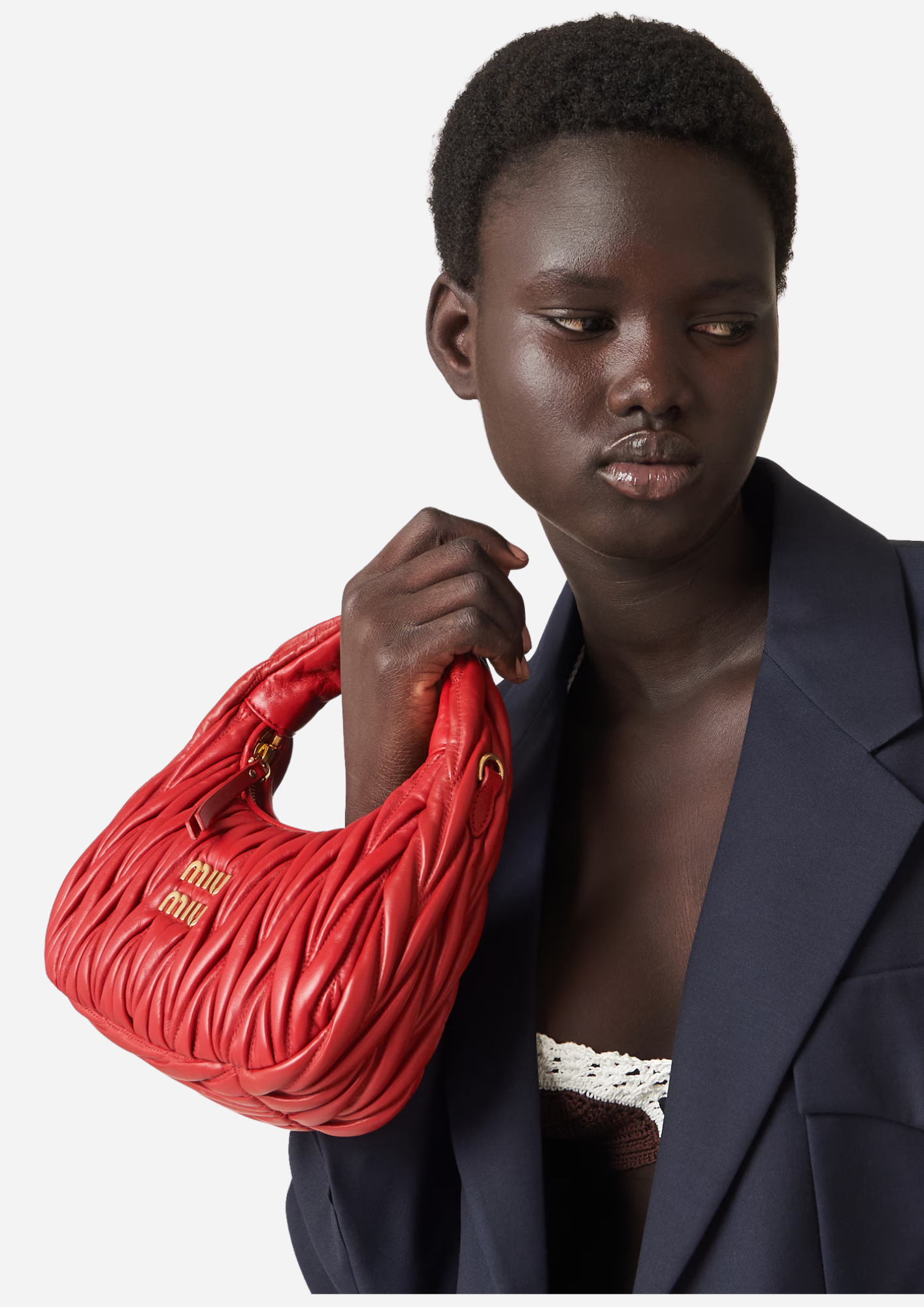 MIU MIU BORSA HOBO SMALL WANDER IN NAPPA MATELASSÉ ROSSO