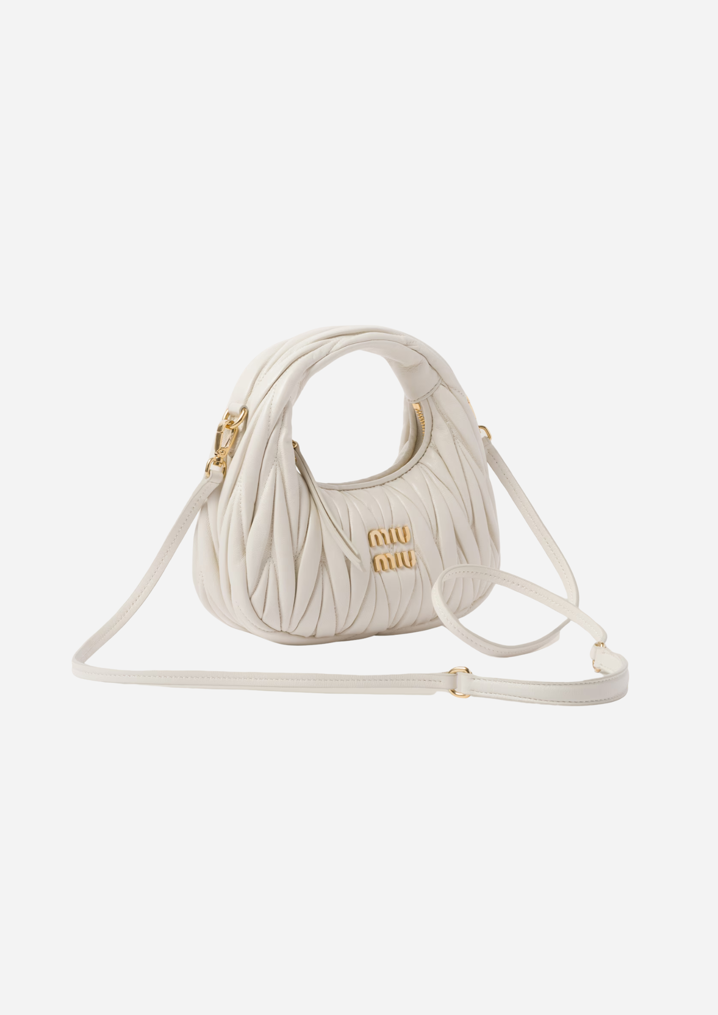 MIU MIU BORSA HOBO MINI WANDER IN NAPPA MATELASSÉ BIANCO