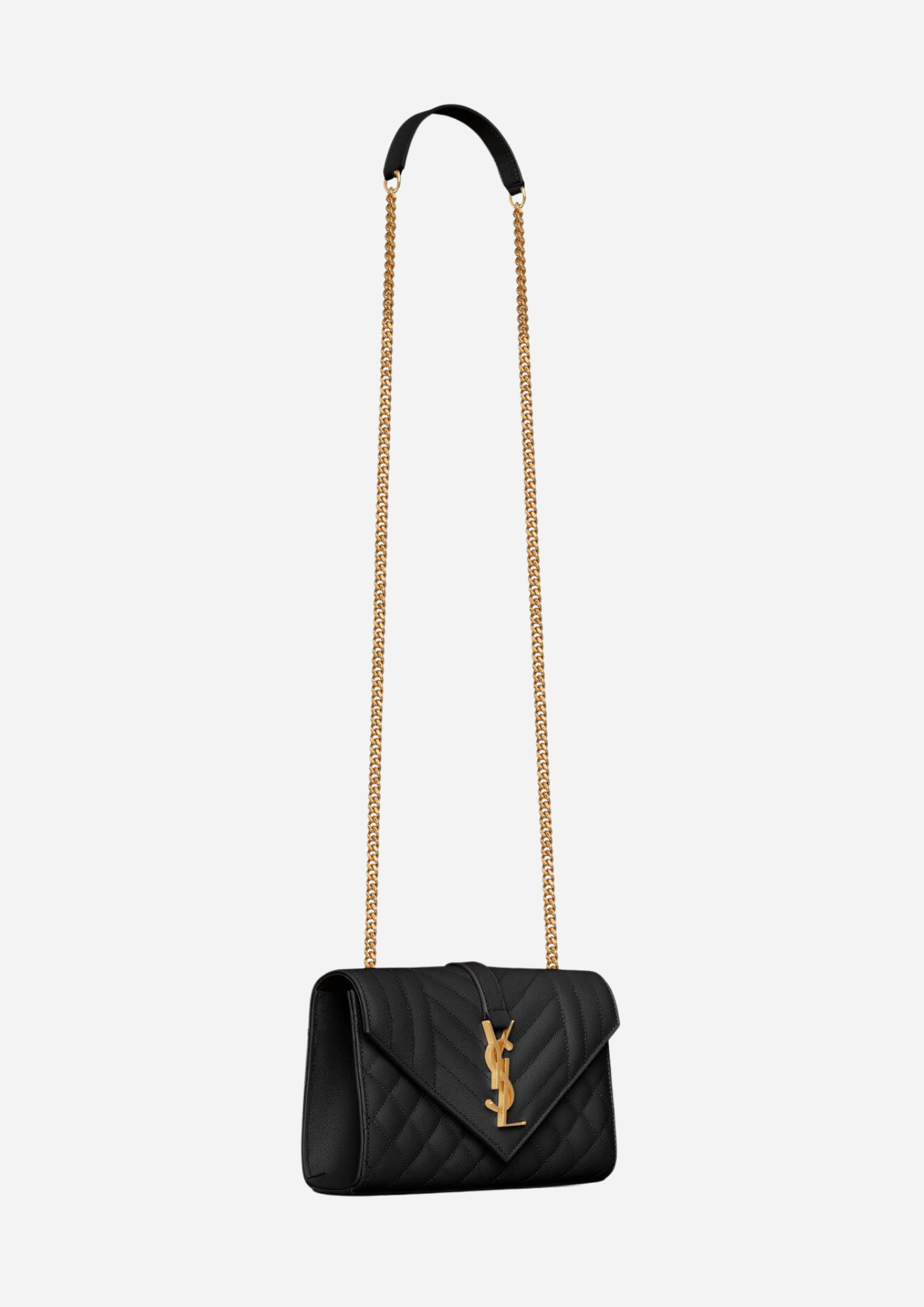 SAINT LAURENT BORSA ENVELOPE SMALL IN PELLE TRAPUNTATA GRAIN DE POUDRE NERA