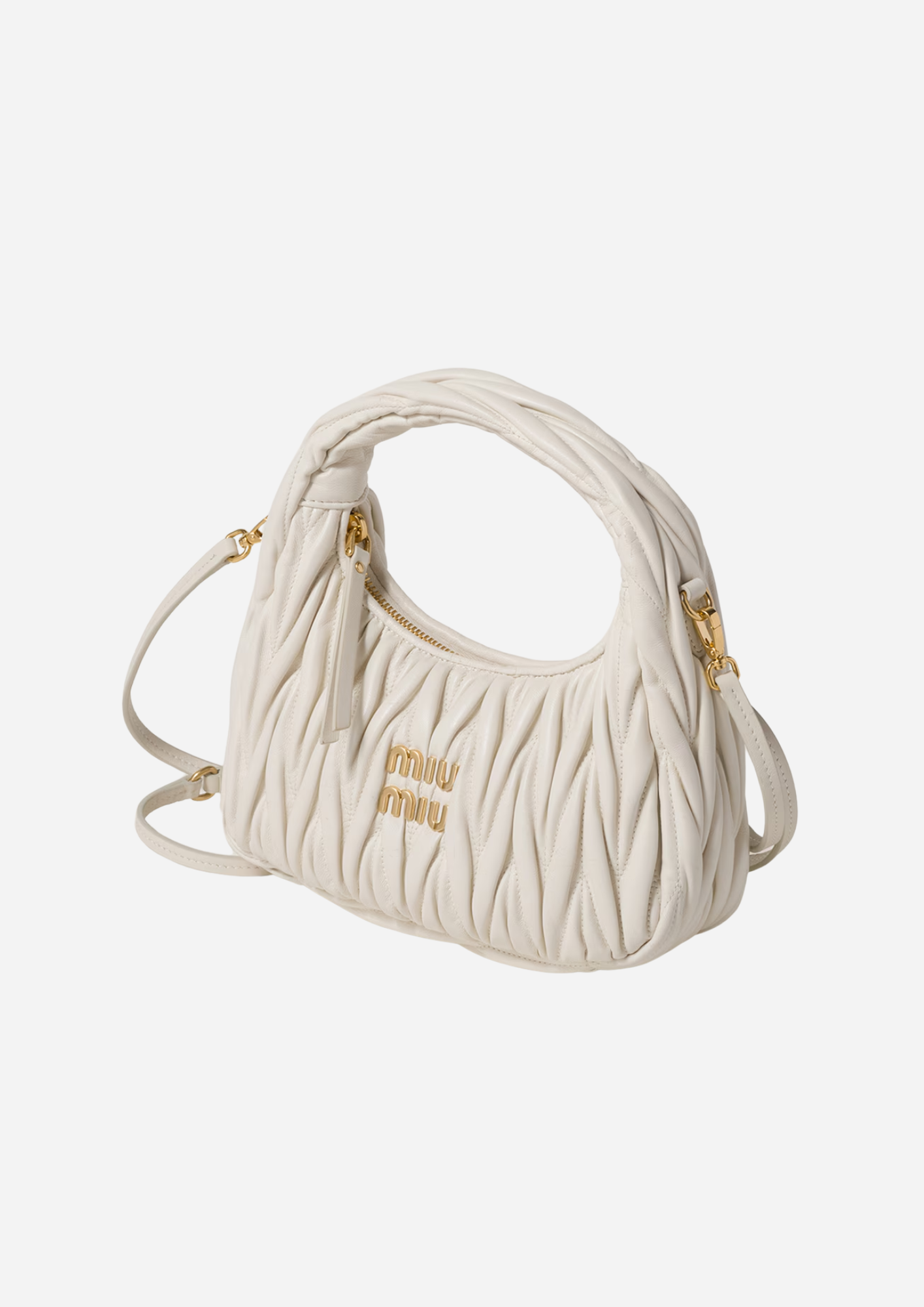 Miu Miu Borsa Hobo Wander Small in Nappa Matelassé Bianco