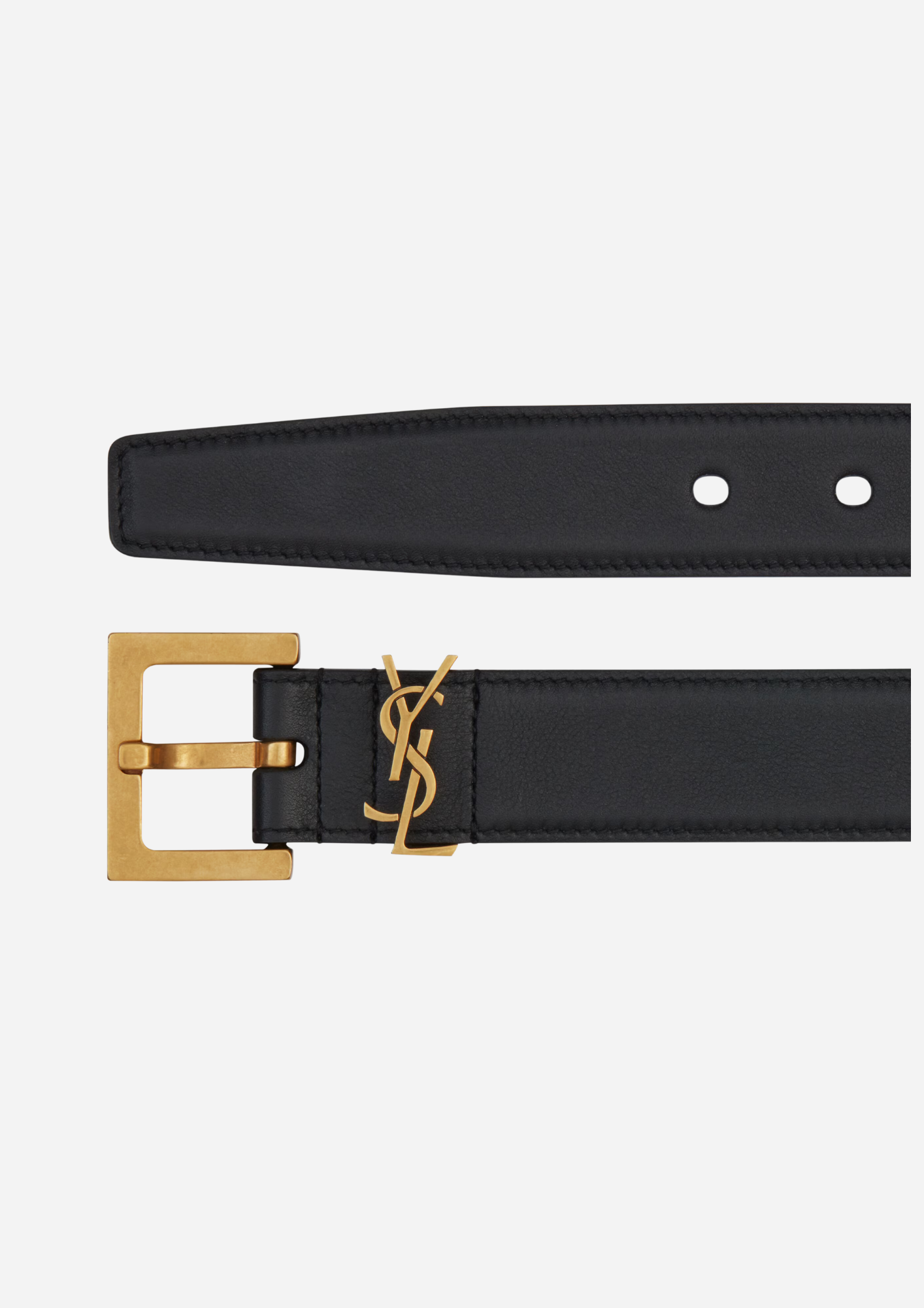 Saint Laurent Cintura Cassandre Nera in Pelle Liscia con Fibbia Quadrata