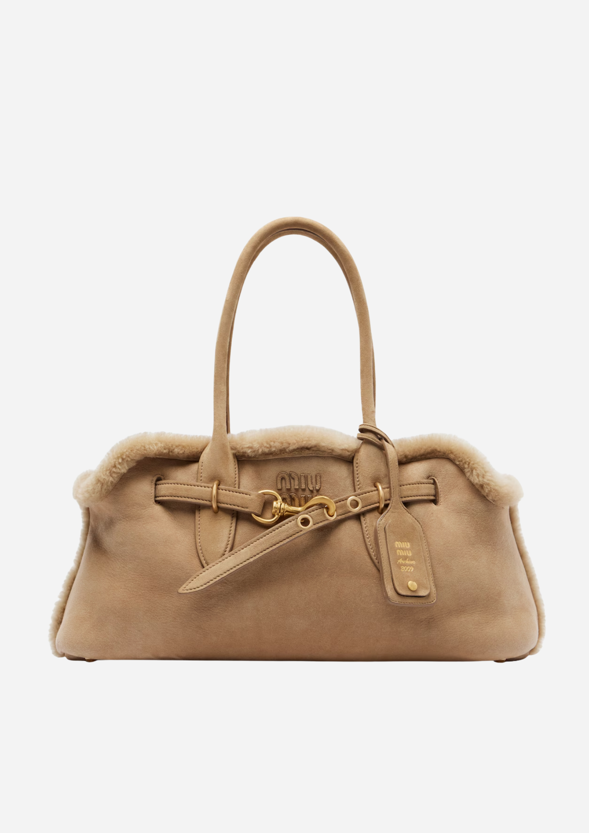 Miu Miu Adventure Borsa Beige in Suede con Shearling
