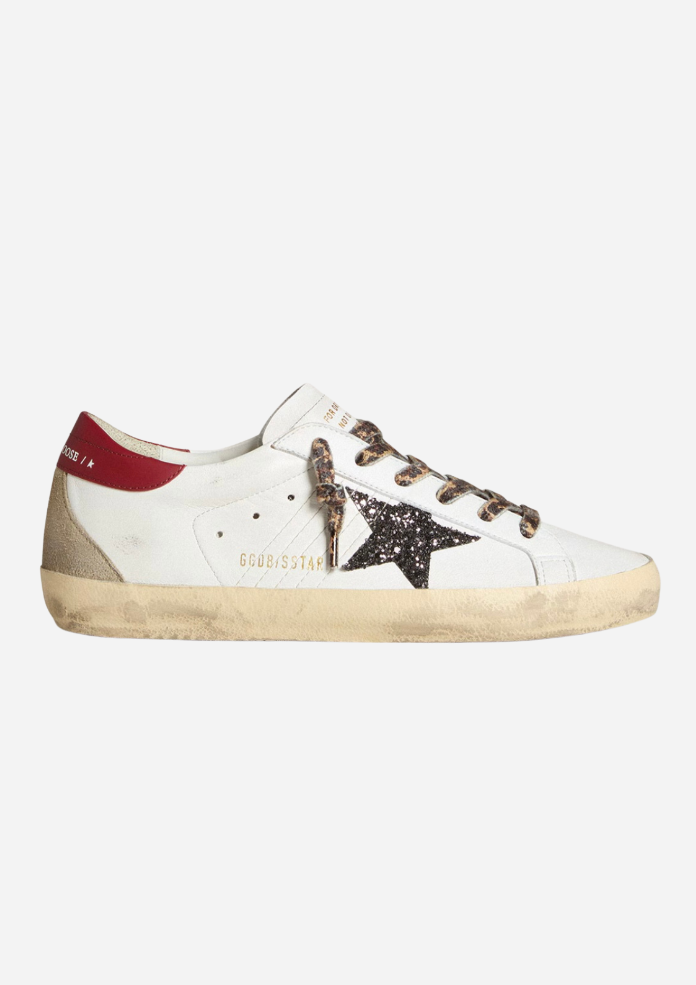 GOLDEN GOOSE SUPER-STAR DAME I NAPPA MED STJERNE I GLITTER OG HÆLKAPPE I RØD NAPPA