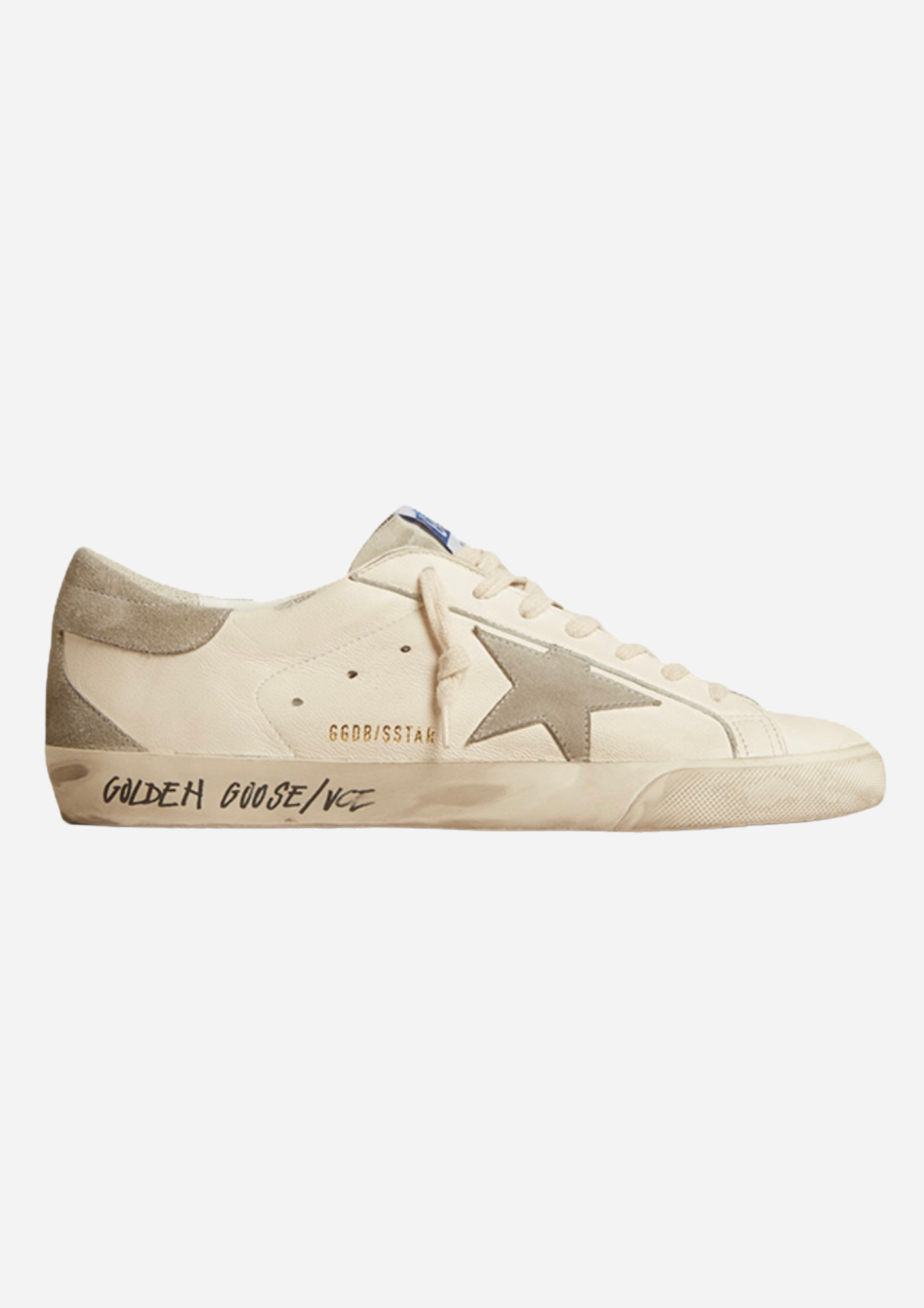 ZAPATILLAS GOLDEN GOOSE BLANCAS DE HOMBRE CON ESTRELLA GRIS Y FIRMA