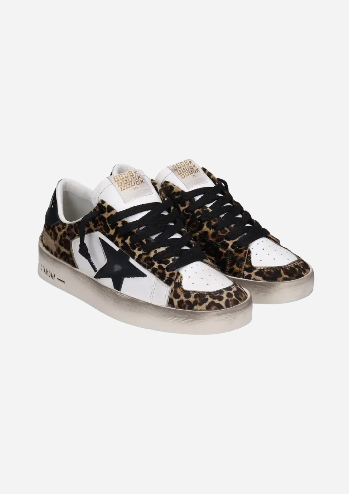GOLDEN GOOSE STARDAN TENNARIT VALKOISESSA NAHKASSA JA LEOPARDIKUOSISESSA HEVOSENNAHASSA