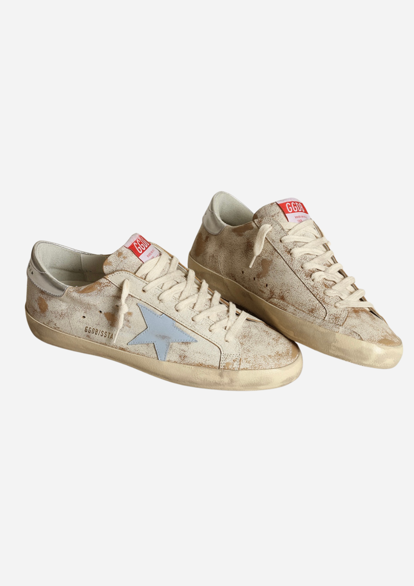 GOLDEN GOOSE SUPER-STAR HERRE MED STJERNE I BLÅ RØGFARET LÆDER OG SØLV HÆLKAPPE