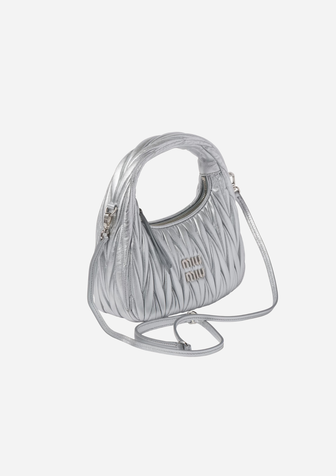 MIU MIU SAC HOBO WANDER PETIT NAPPA MATELASSÉ ARGENTÉ