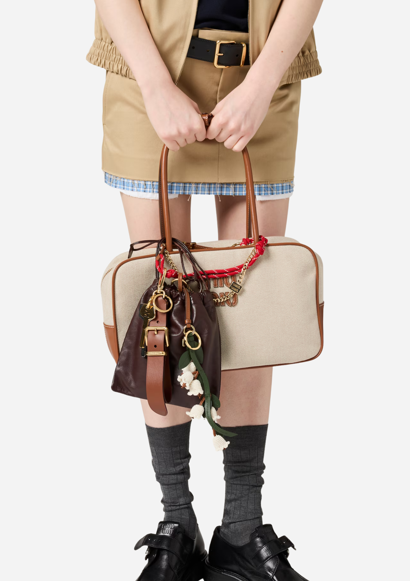 MIU MIU BORSA BEAU LARGE IN CANVAS E PELLE BEIGE