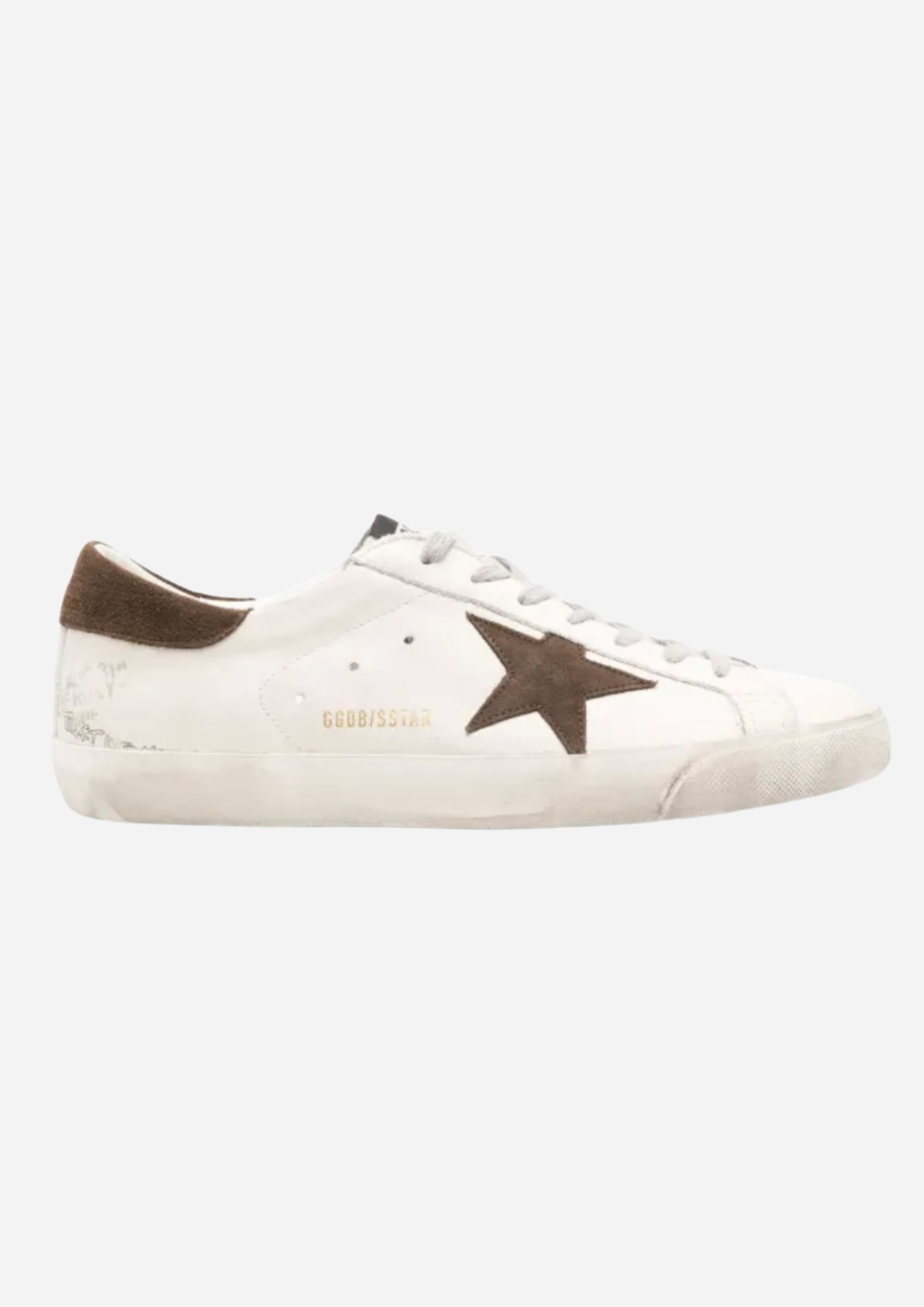 GOLDEN GOOSE SUPER-STAR HERRE I HVITT SKINN MED SUEDE BRUNE HÆLSTJERNE