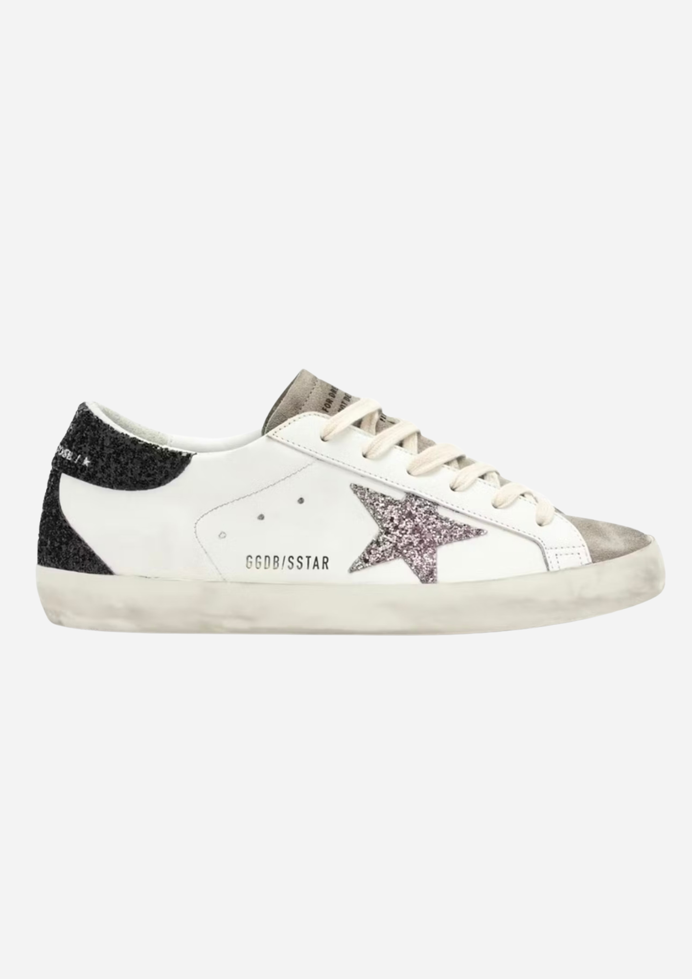 GOLDEN GOOSE SUPER-STAR HERRESKO I HVIDT LÆDER MED ROSA GLIMMERSTJERNE OG SORT GLIMMERHÆLKLAKETUNGE