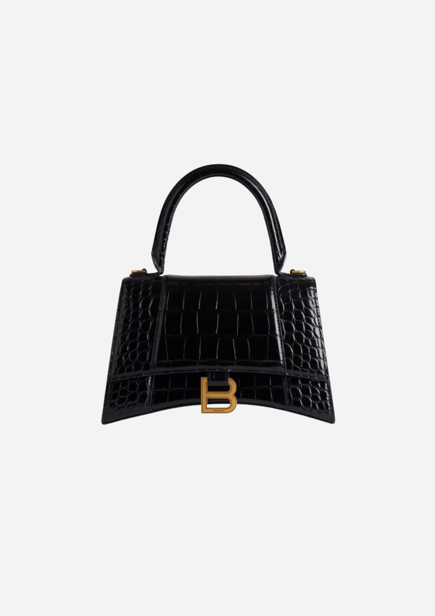 Balenciaga Hourglass Small nera stampa coccodrillo vista frontale