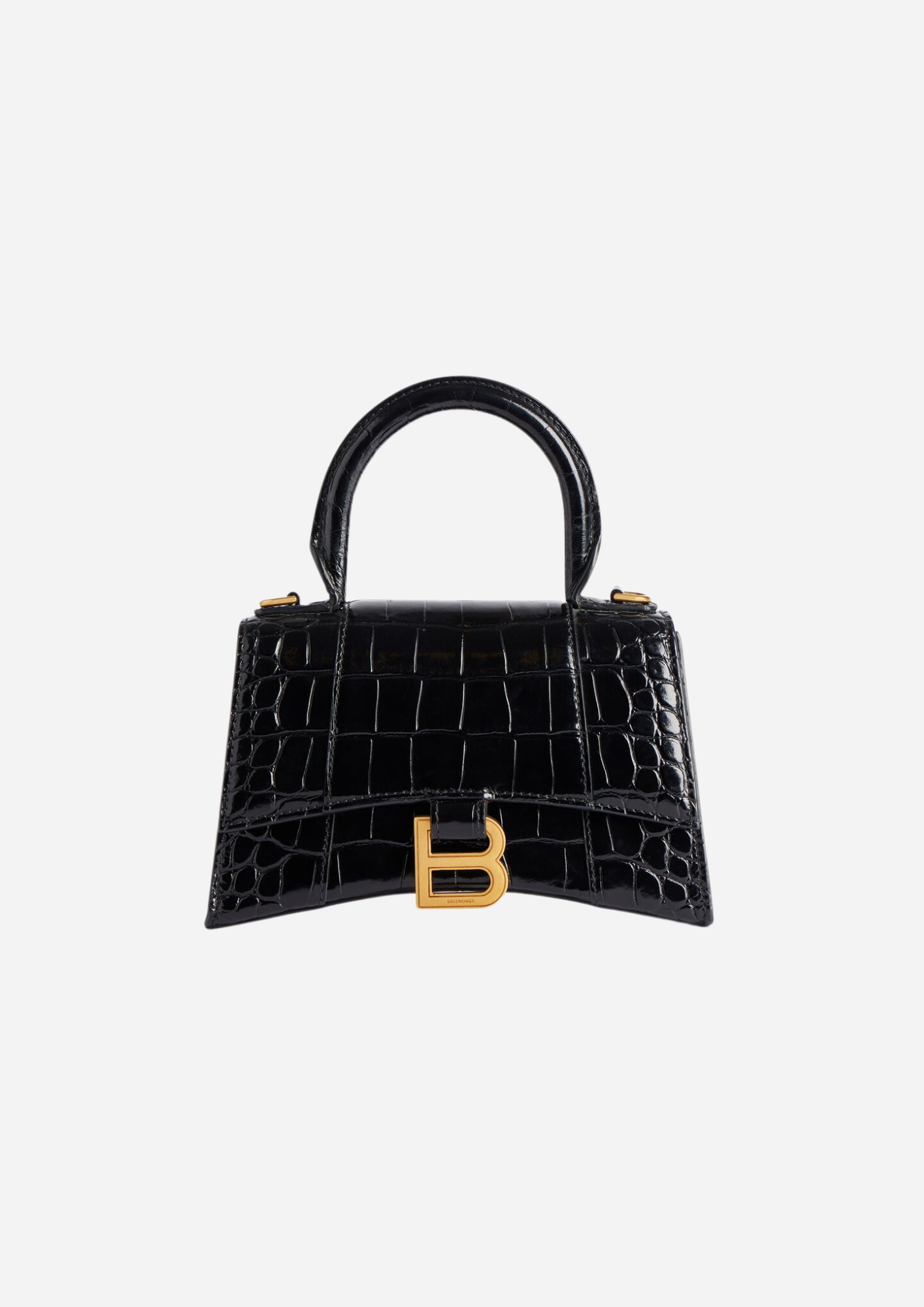 Balenciaga Hourglass XS nera stampa coccodrillo vista frontale