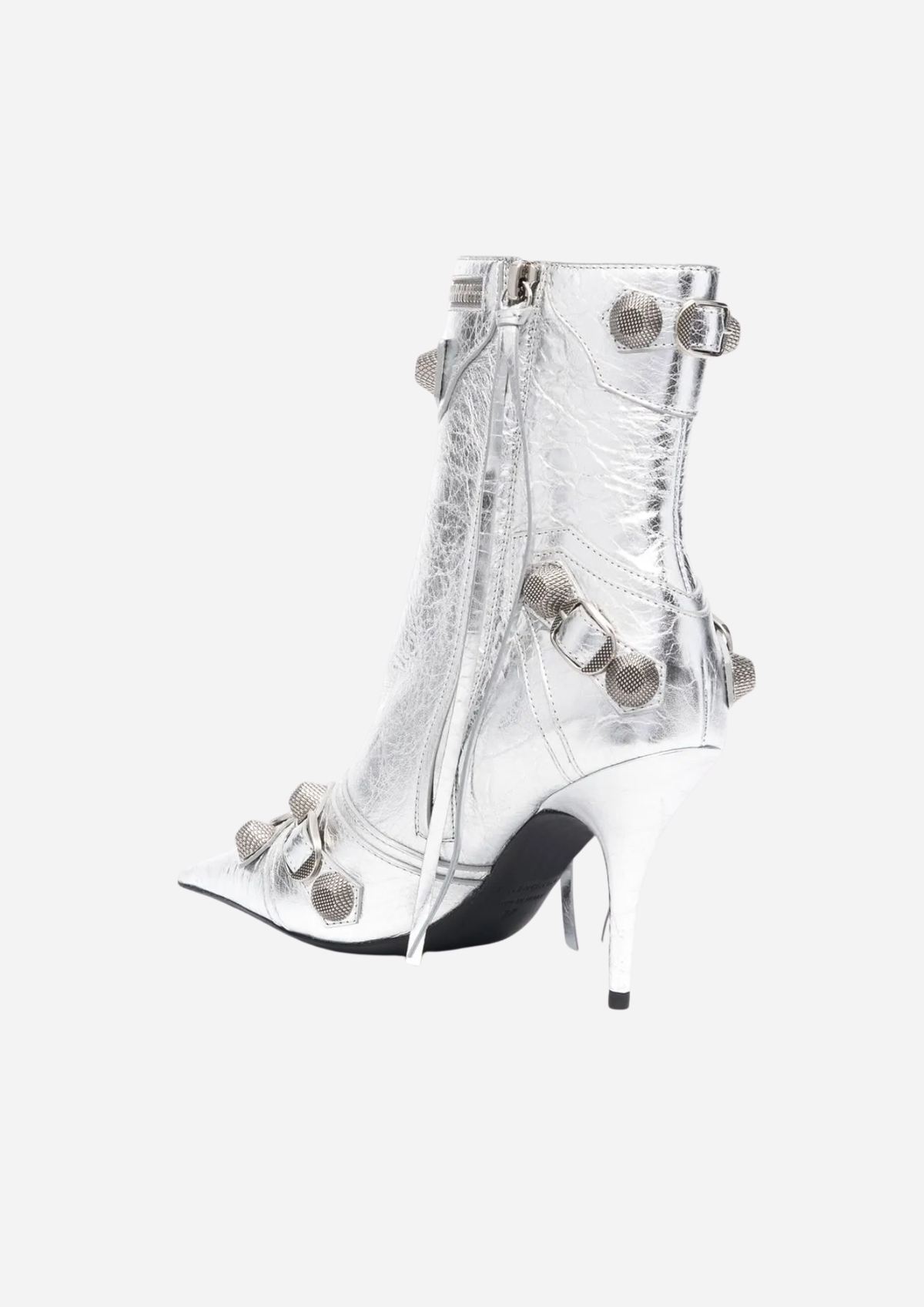 Balenciaga Le Cagole Stivaletti Argento in Pelle Metallizzata 90 mm, vista posteriore