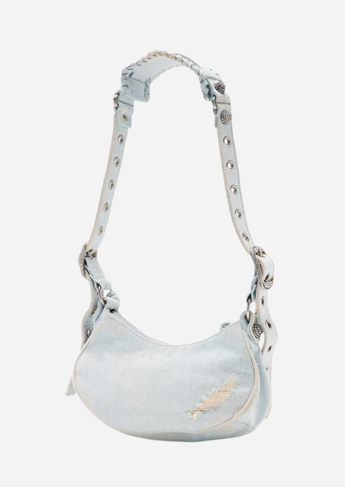 Balenciaga Le Cagole XS in Denim Blu con Strass, vista posteriore