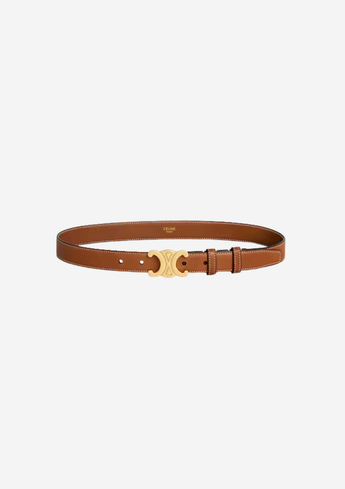 Celine Cintura Triomphe 25 mm Cuoio in pelle di vitello naturale vista completa
