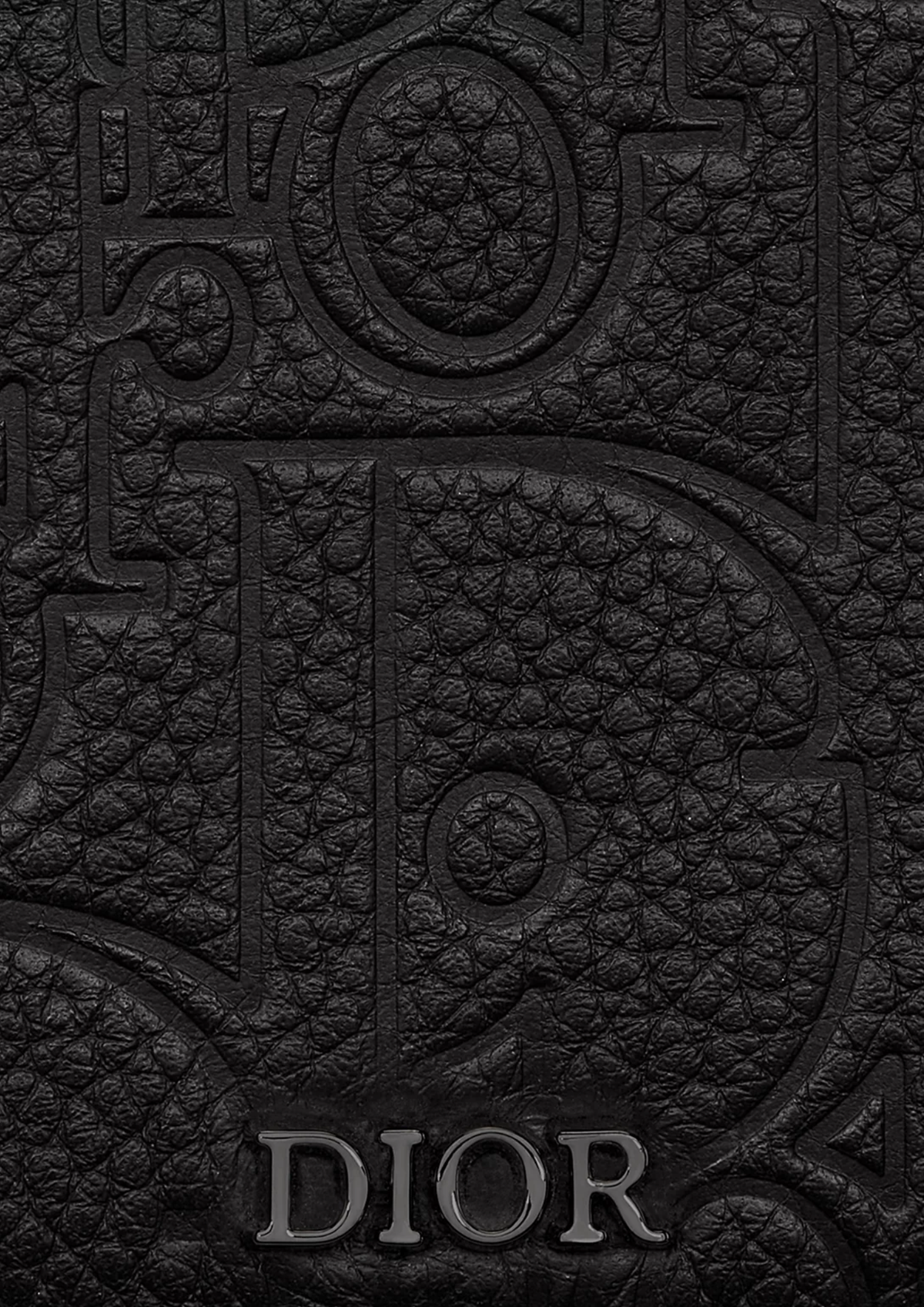 Dettaglio del materiale di Dior Portamonete con Zip Nero in Pelle Dior Gravity