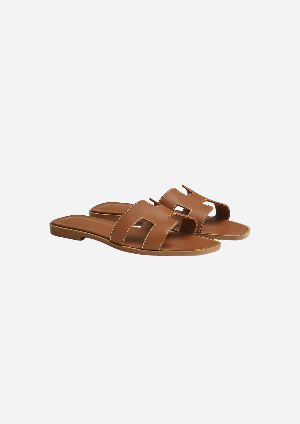 Sandali Hermès Oran Gold in vitello Box visti a tre quarti