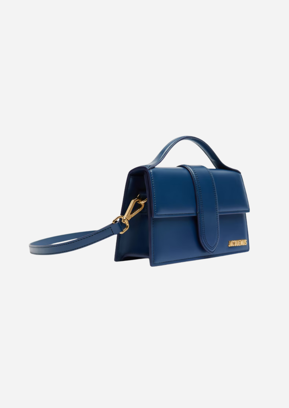 Jacquemus Le Grand Bambino Blu Navy, vista a tre quarti con tracolla