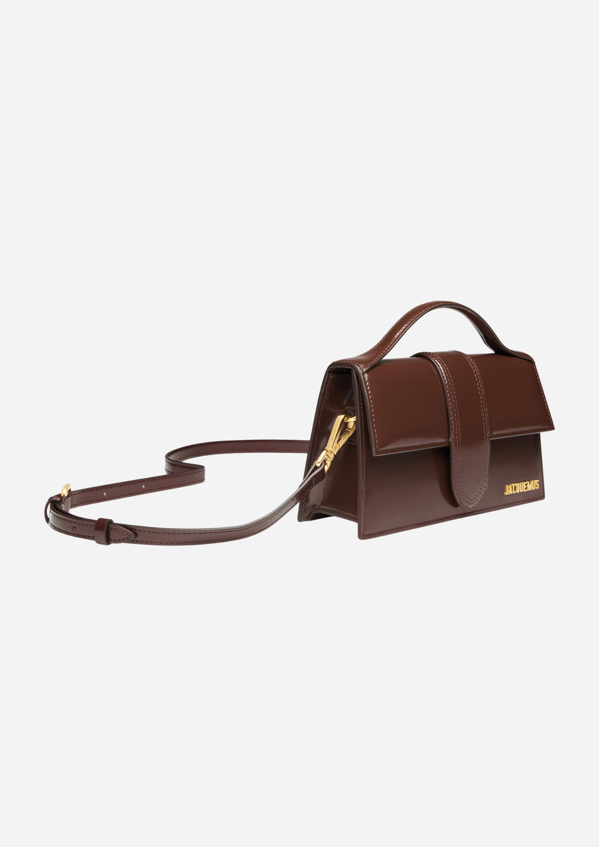 Jacquemus Le Grand Bambino Marrone Notte, vista a tre quarti con tracolla