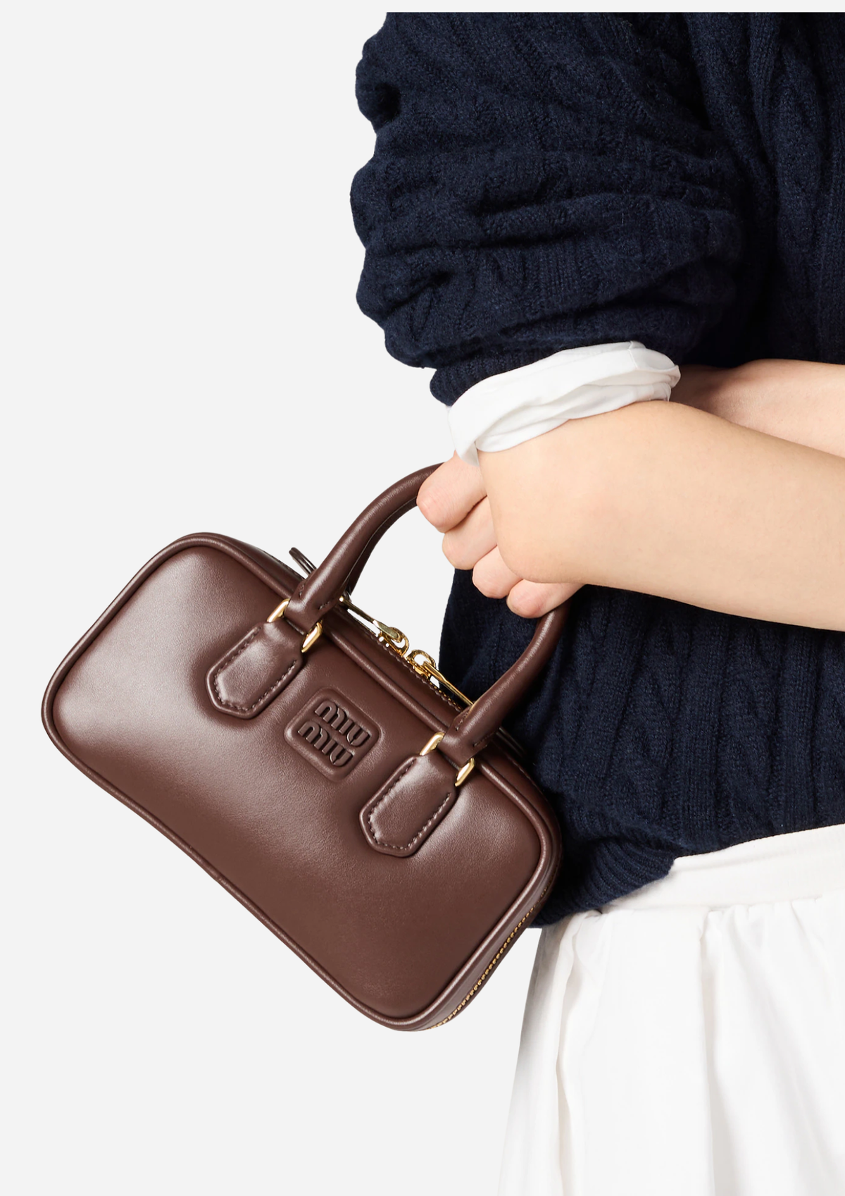 Miu Miu Arcadie Mini Radica in Pelle di Vitello, indossata