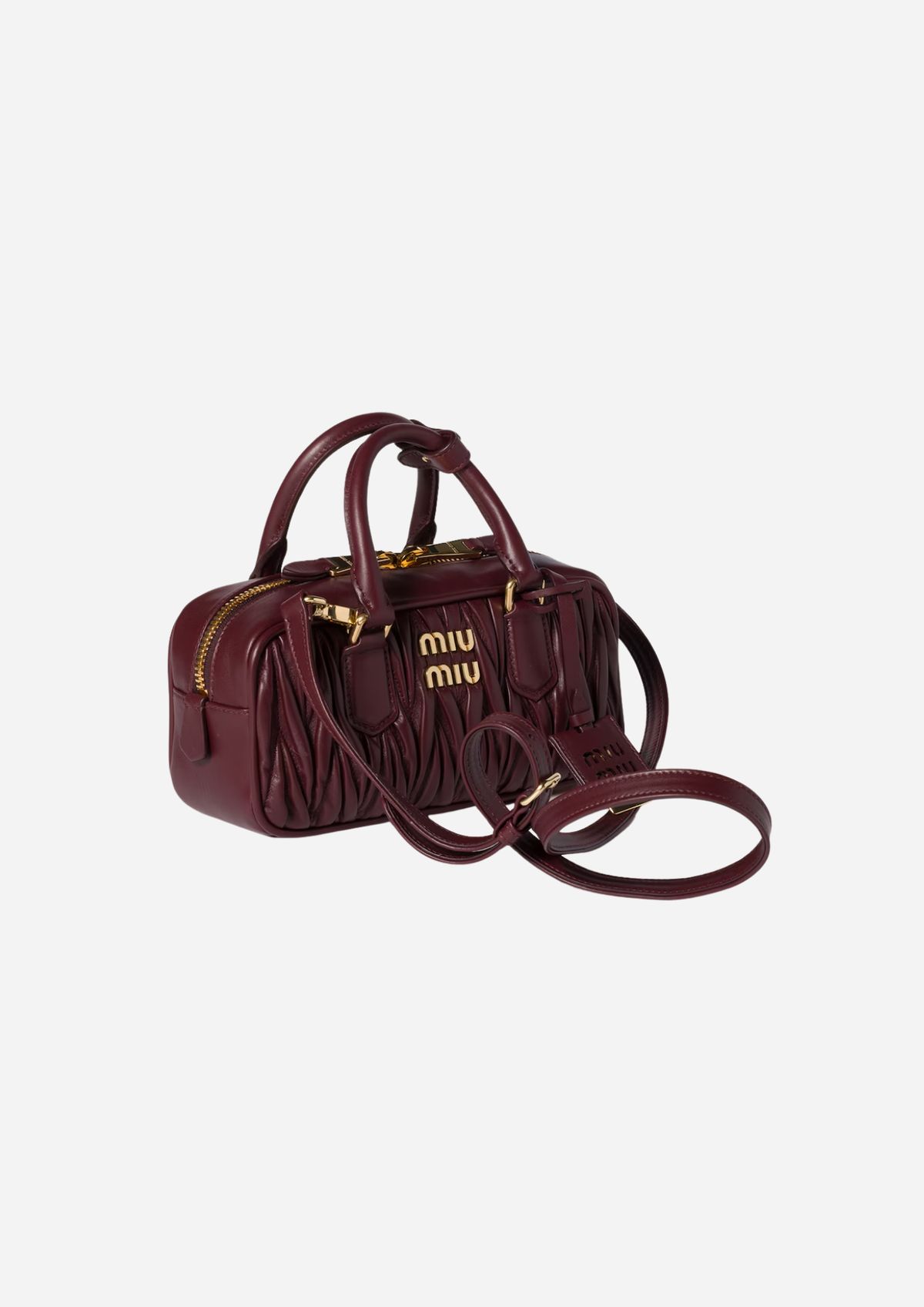 Miu Miu Arcadie Regular Bordeaux in Nappa Matelassé, indossata