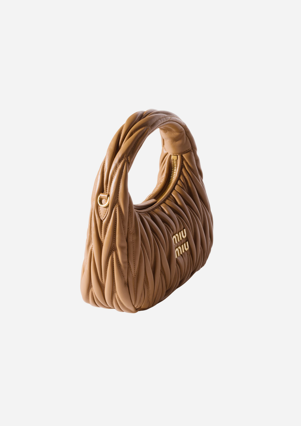 Miu Miu Wander Hobo Piccola Caramello in Nappa Matelassé, indossata