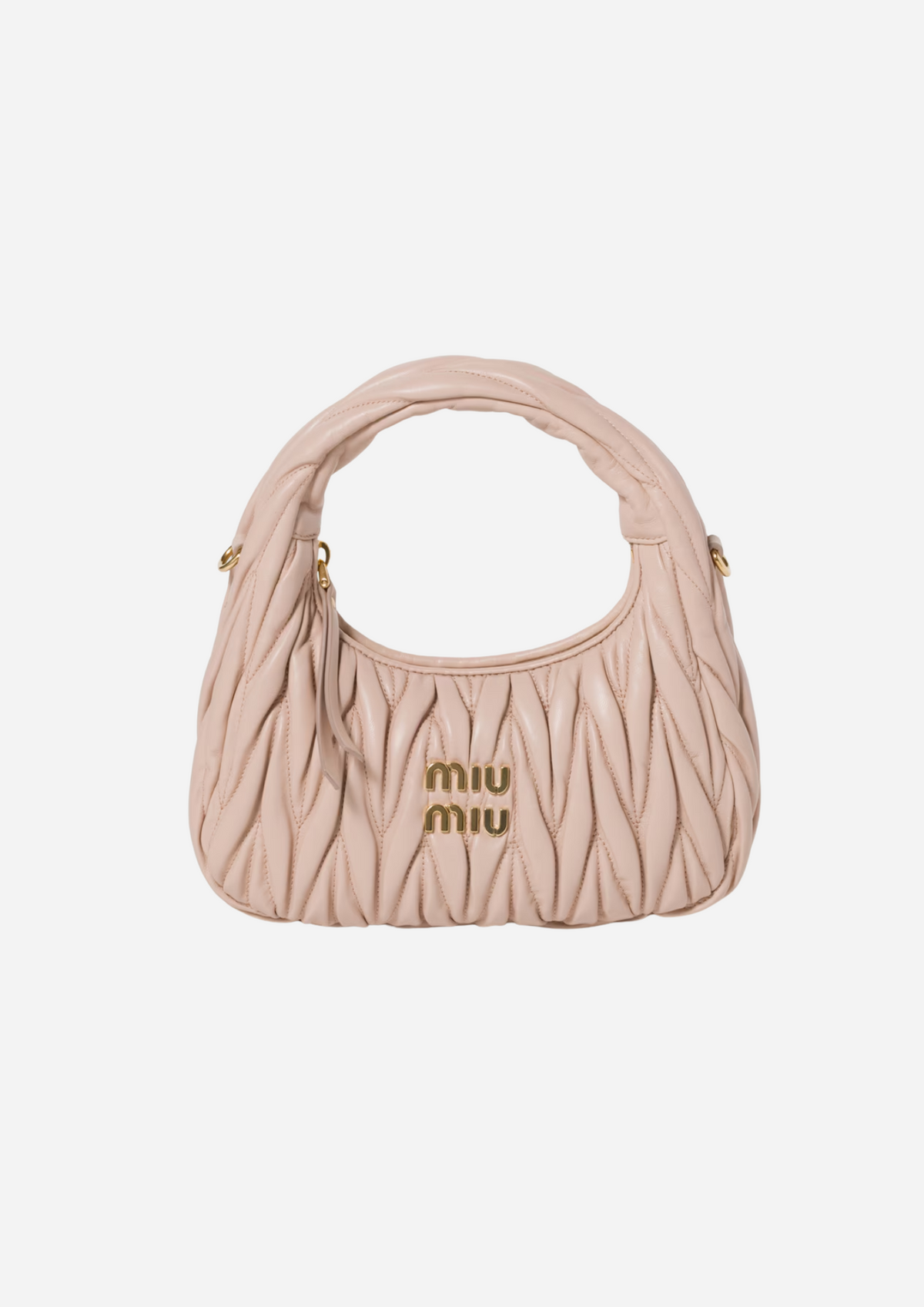 Miu Miu Wander Hobo Piccola Cipria in Nappa Matelassé, vista frontale