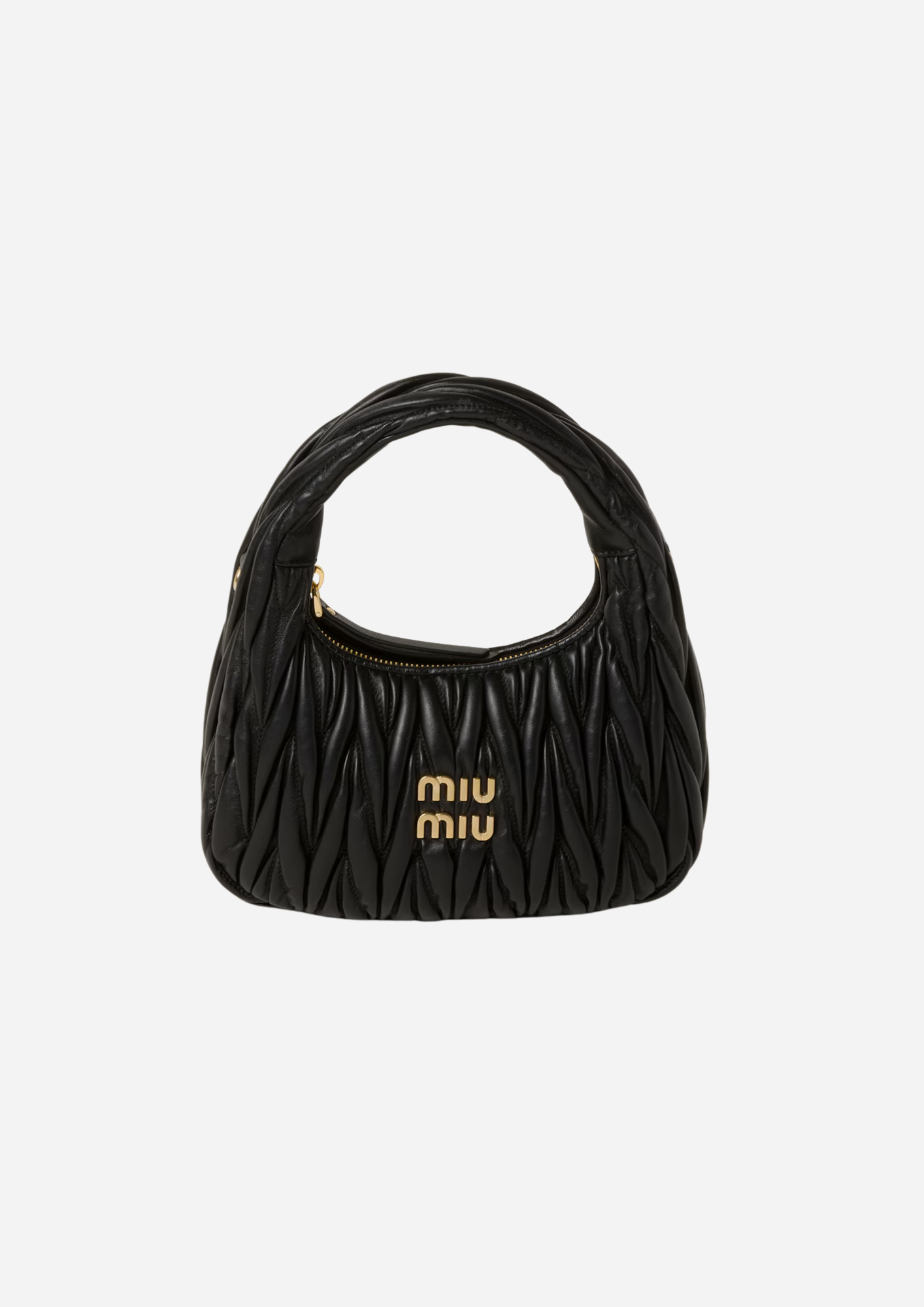 Miu Miu Wander Hobo Piccola Nera in Nappa Matelassé, vista frontale