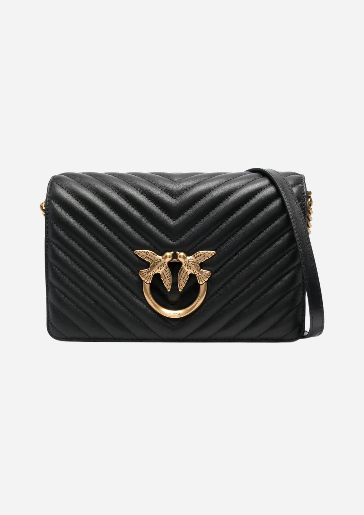 Pinko Love Bag Click Classic Nera in Nappa Chevron, vista frontale