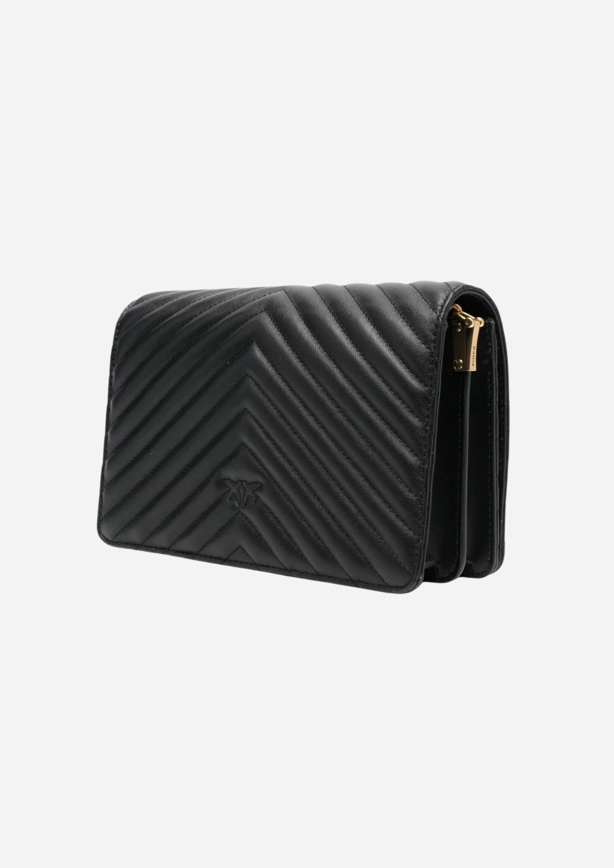 Pinko Love Bag Click Classic Nera in Nappa Chevron, vista a tre quarti