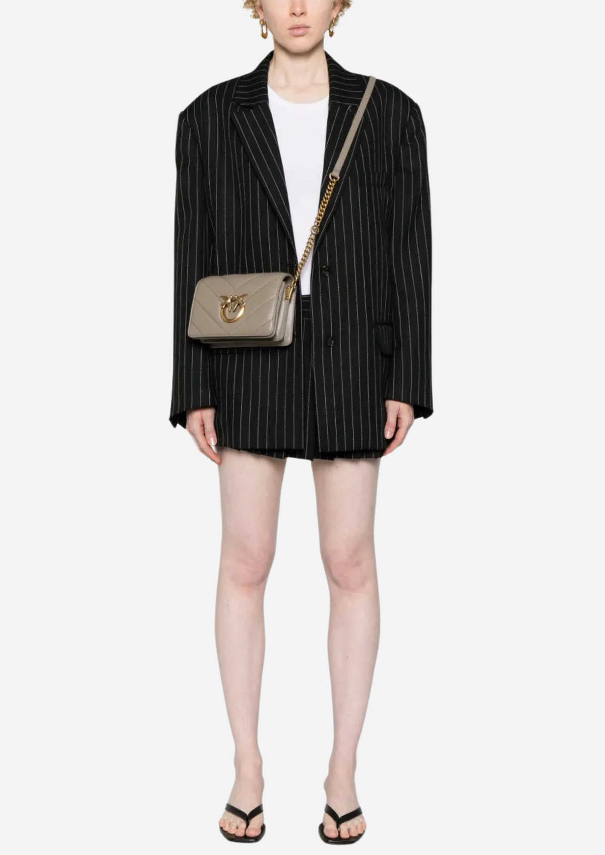 Pinko Mini Love Bag Click Big Chevron Noce in Nappa, vista a tre quarti