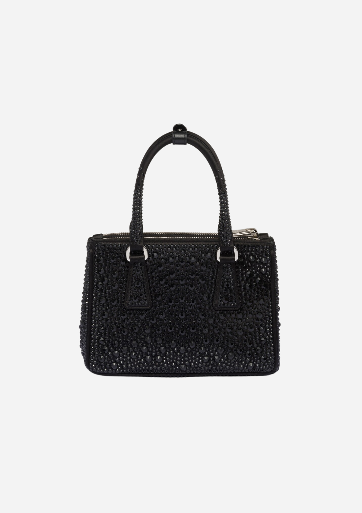 Dettaglio di Prada Galleria Mini Nera in Raso con Cristalli