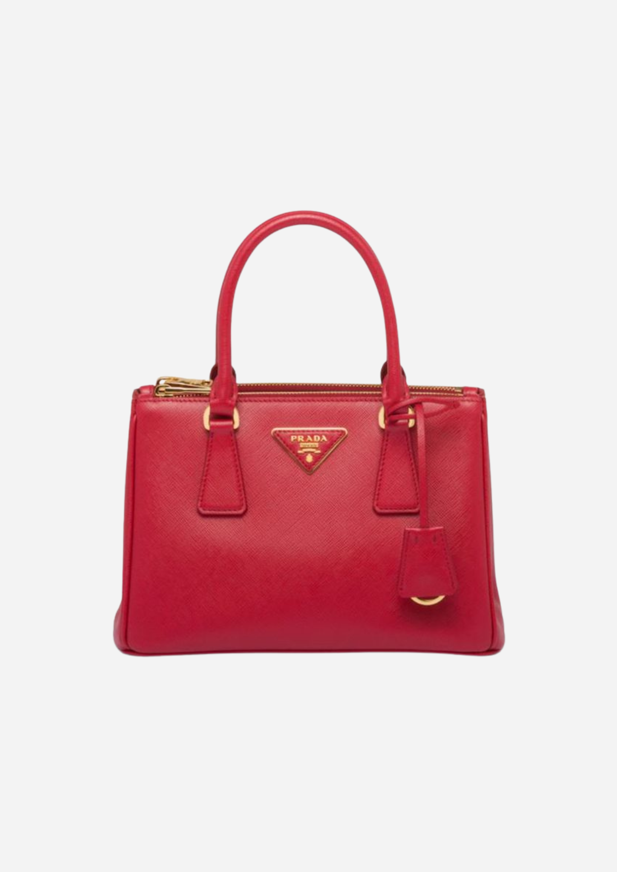 Prada Galleria Mini rossa in pelle Saffiano vista frontale con logo triangolo