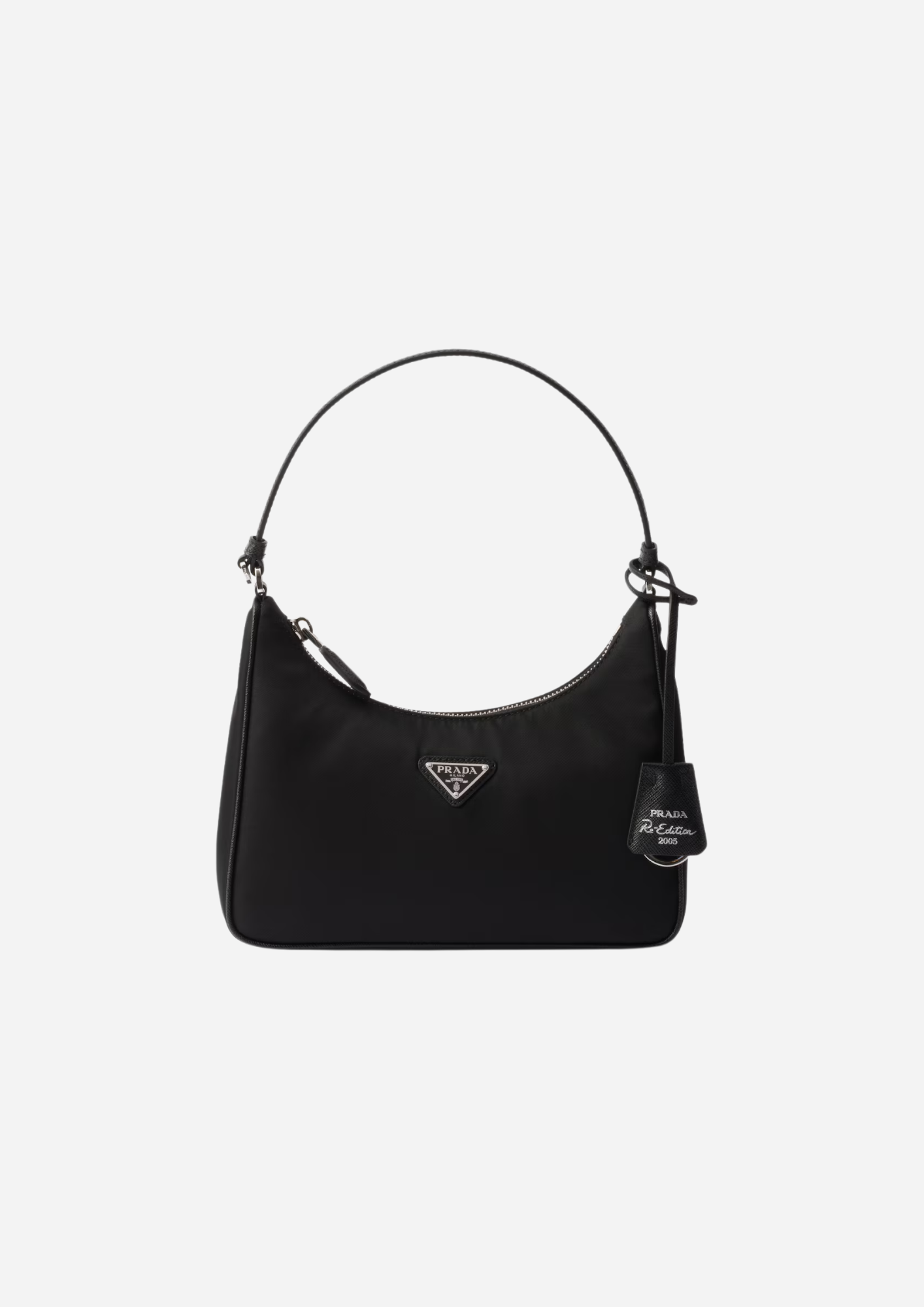 Prada Re-Edition 2005 Mini Nera in Re-Nylon e Saffiano, vista frontale