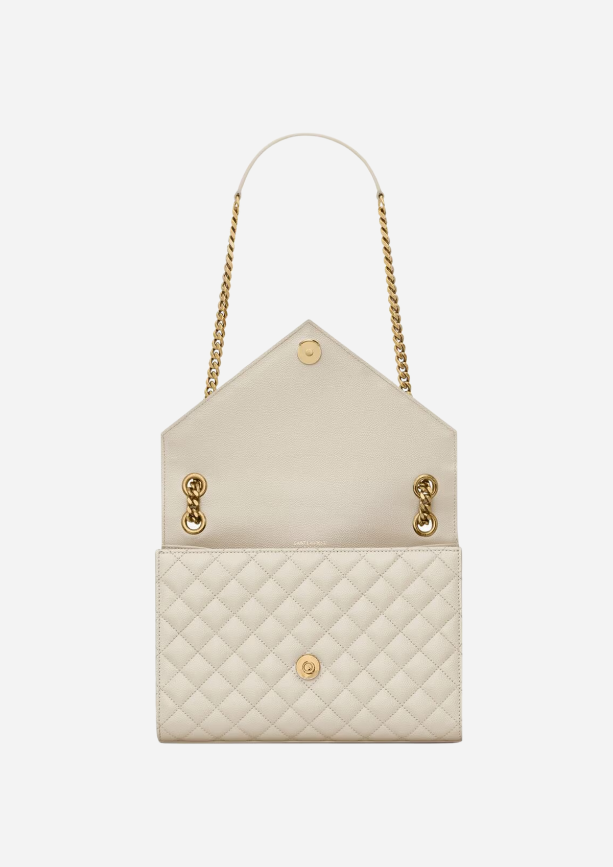Saint Laurent Envelope Media Bianca in Pelle Trapuntata Grain de Poudre, indossata