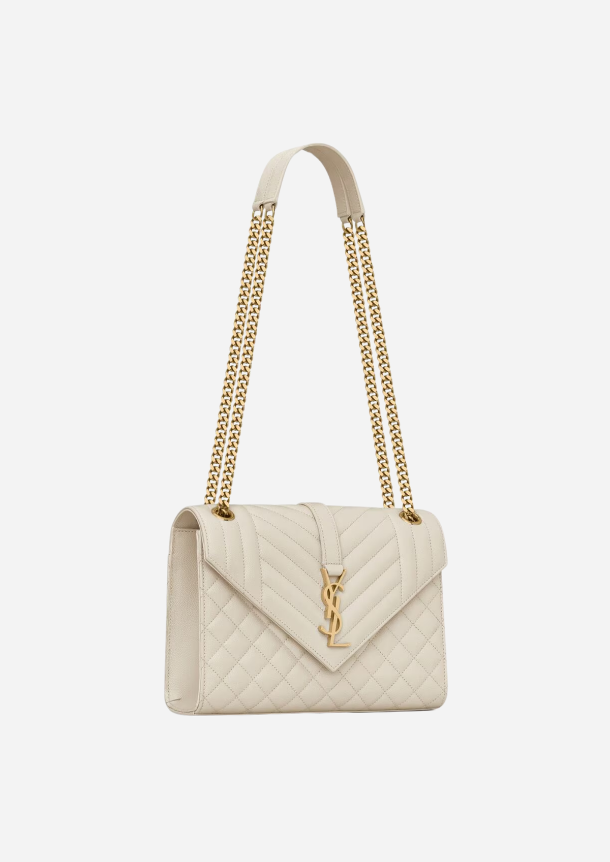 Saint Laurent Envelope Media Bianca in Pelle Trapuntata Grain de Poudre, vista posteriore