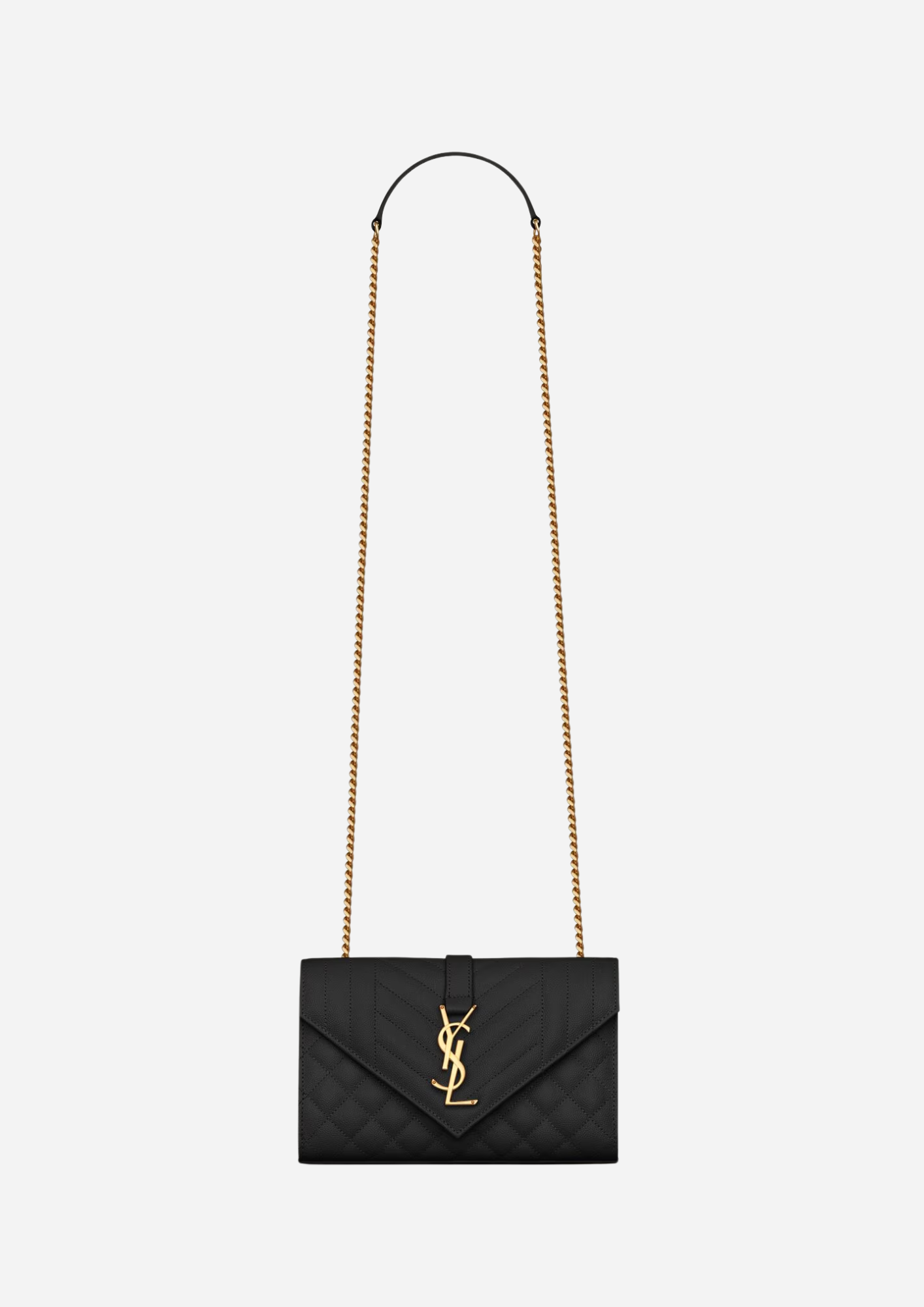 Saint Laurent Envelope Piccola Nera in Pelle Trapuntata Grain de Poudre, vista frontale