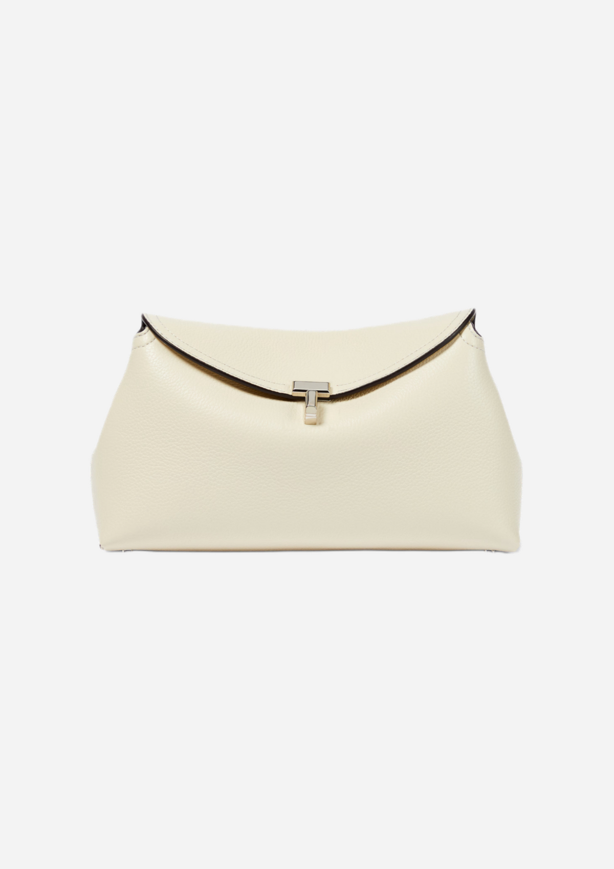 Toteme T-Lock Clutch Milk in Pelle Martellata, vista frontale