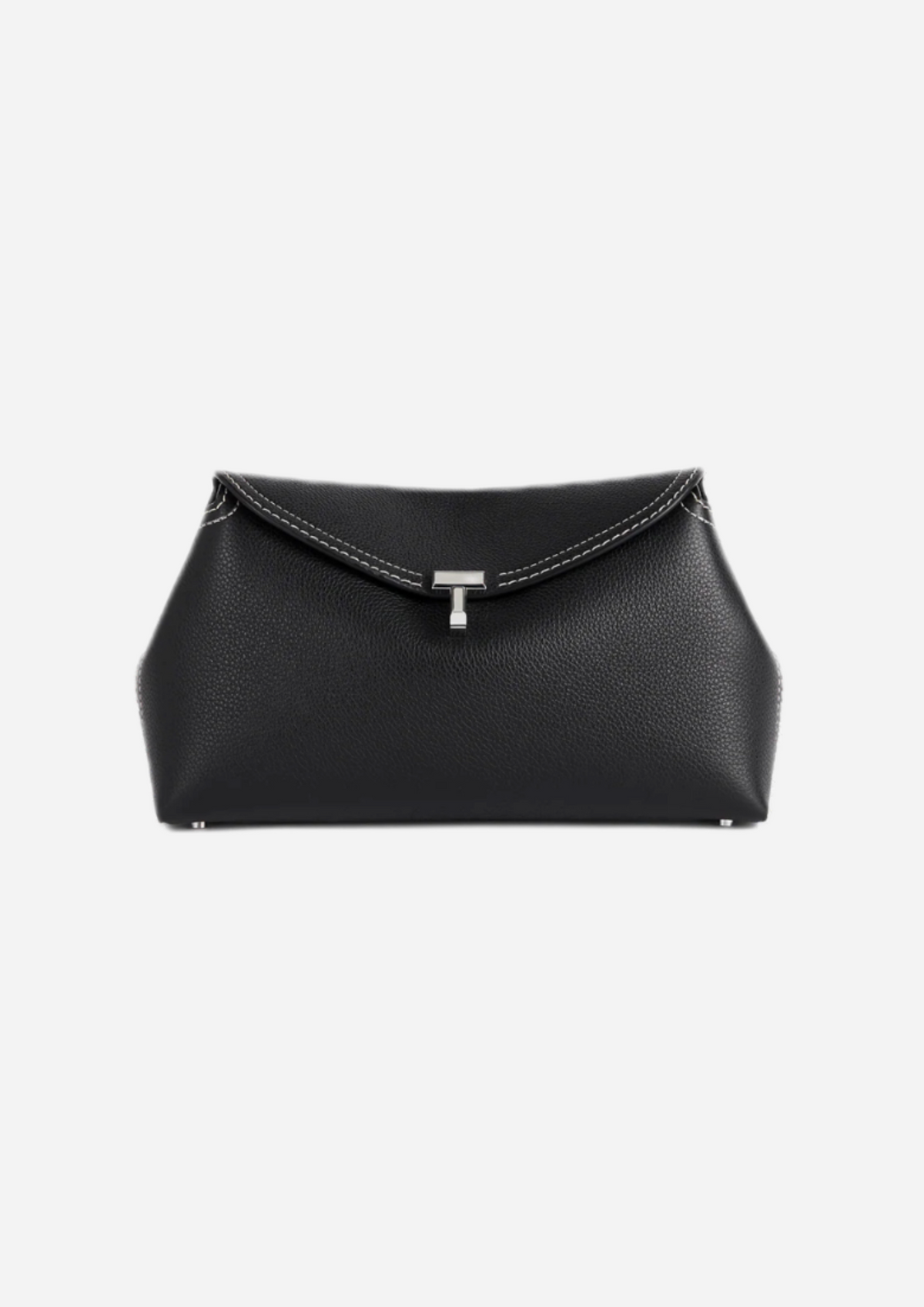 Toteme T-Lock Clutch Nera in Pelle Martellata, vista frontale