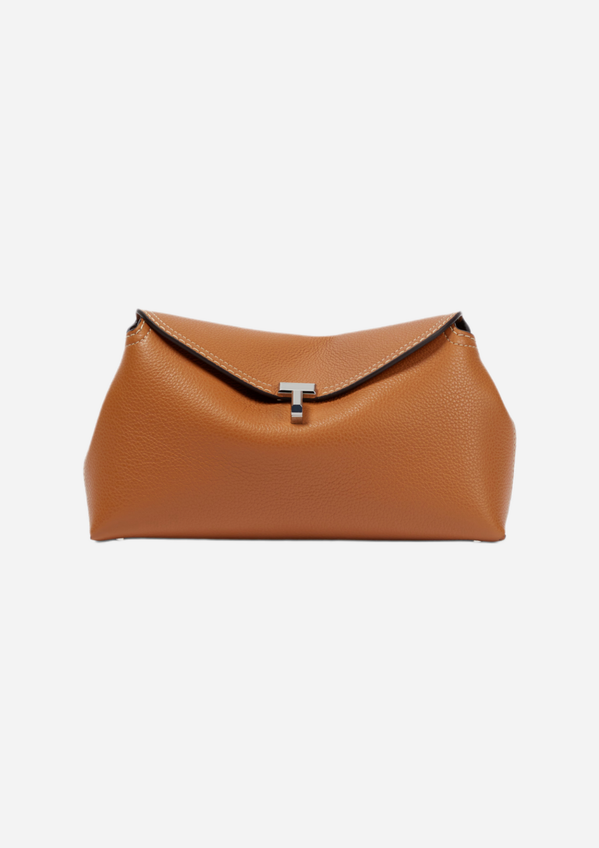 Toteme T-Lock Clutch Tan in pelle martellata vista frontale