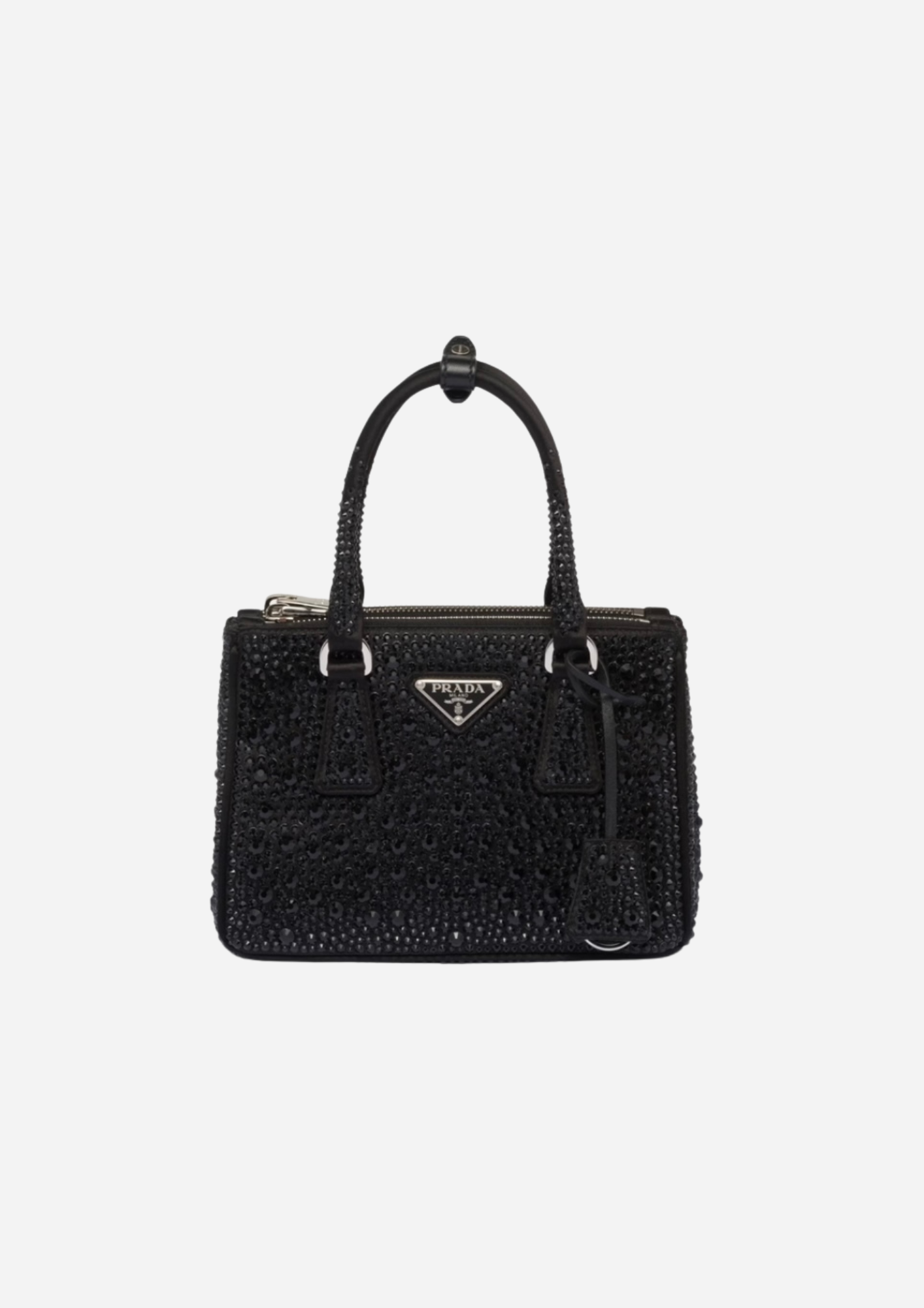 PRADA GALLERIA MINI VÄSKA I SATÄN MED SVARTA KRISTALLER