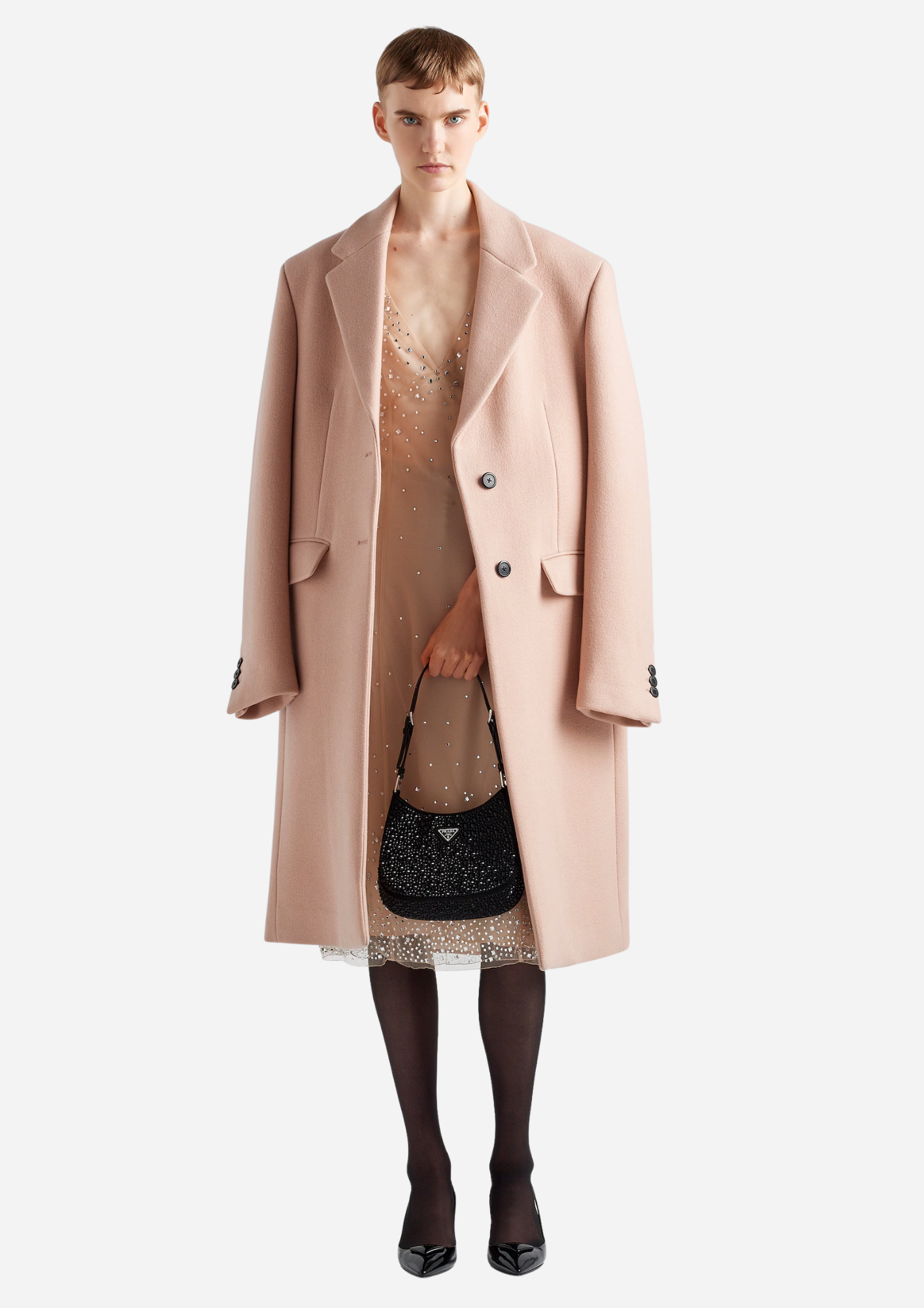 PRADA CLEO BAG IN SATIN WITH BLACK CRYSTALS