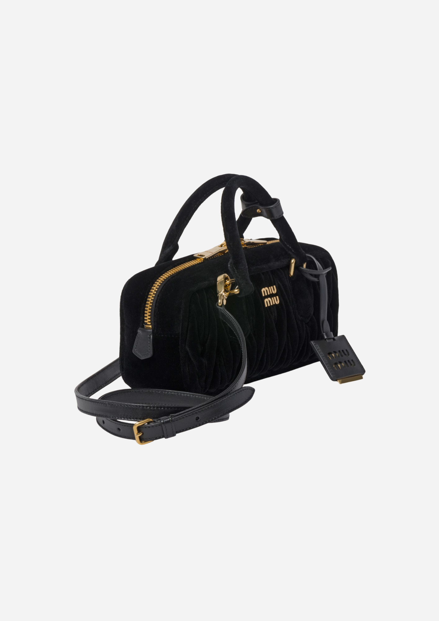 MIU MIU ARCADIE-LAUKKU MUSTASTA PÄÄLLYSTETYSTÄ SAMETISTA