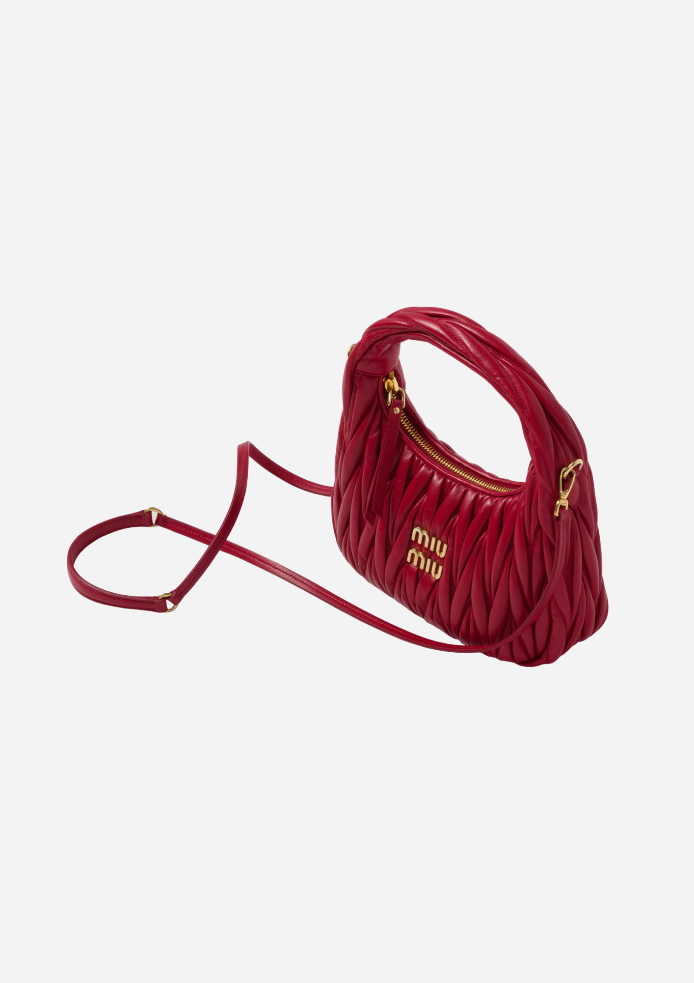 MIU MIU BORSA HOBO SMALL WANDER IN NAPPA MATELASSÉ ROSSO