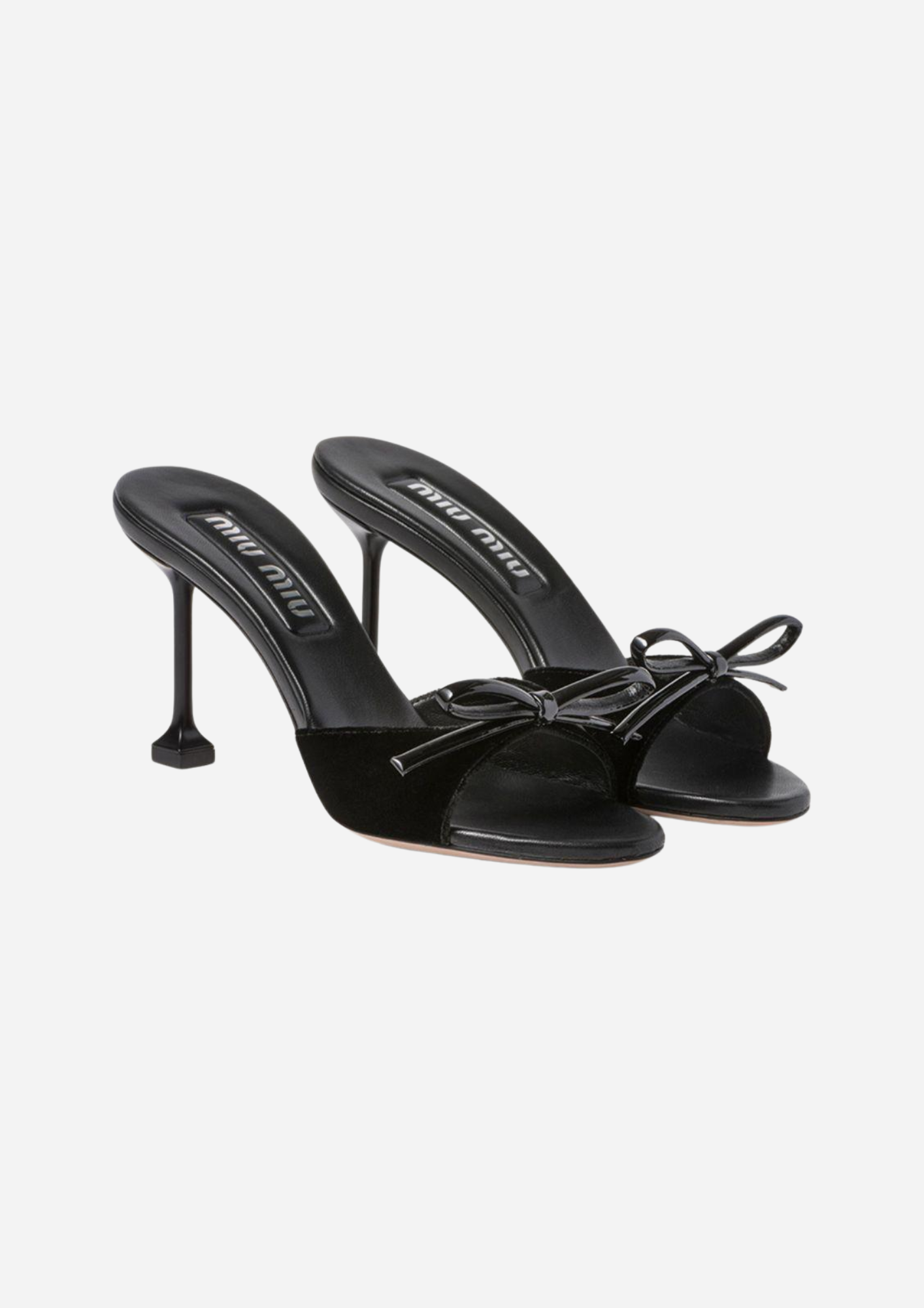 TACCHI MIU MIU VELVET HEELED MULES 85 BLACK