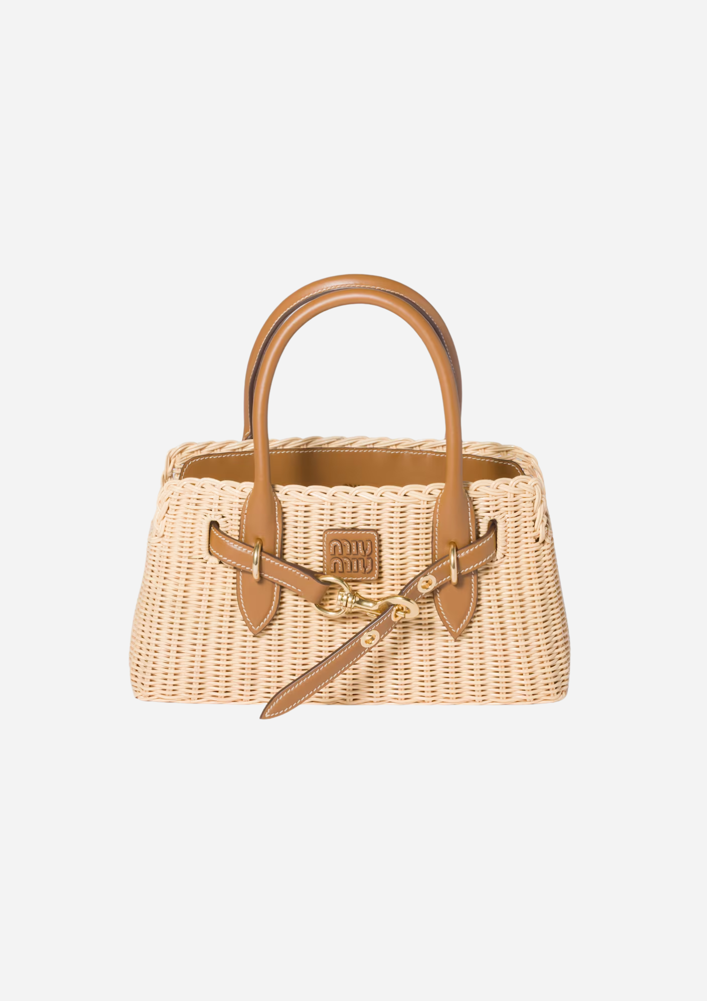 Miu Miu Borsa a Mano Aventure in Midollino e Pelle Caramel